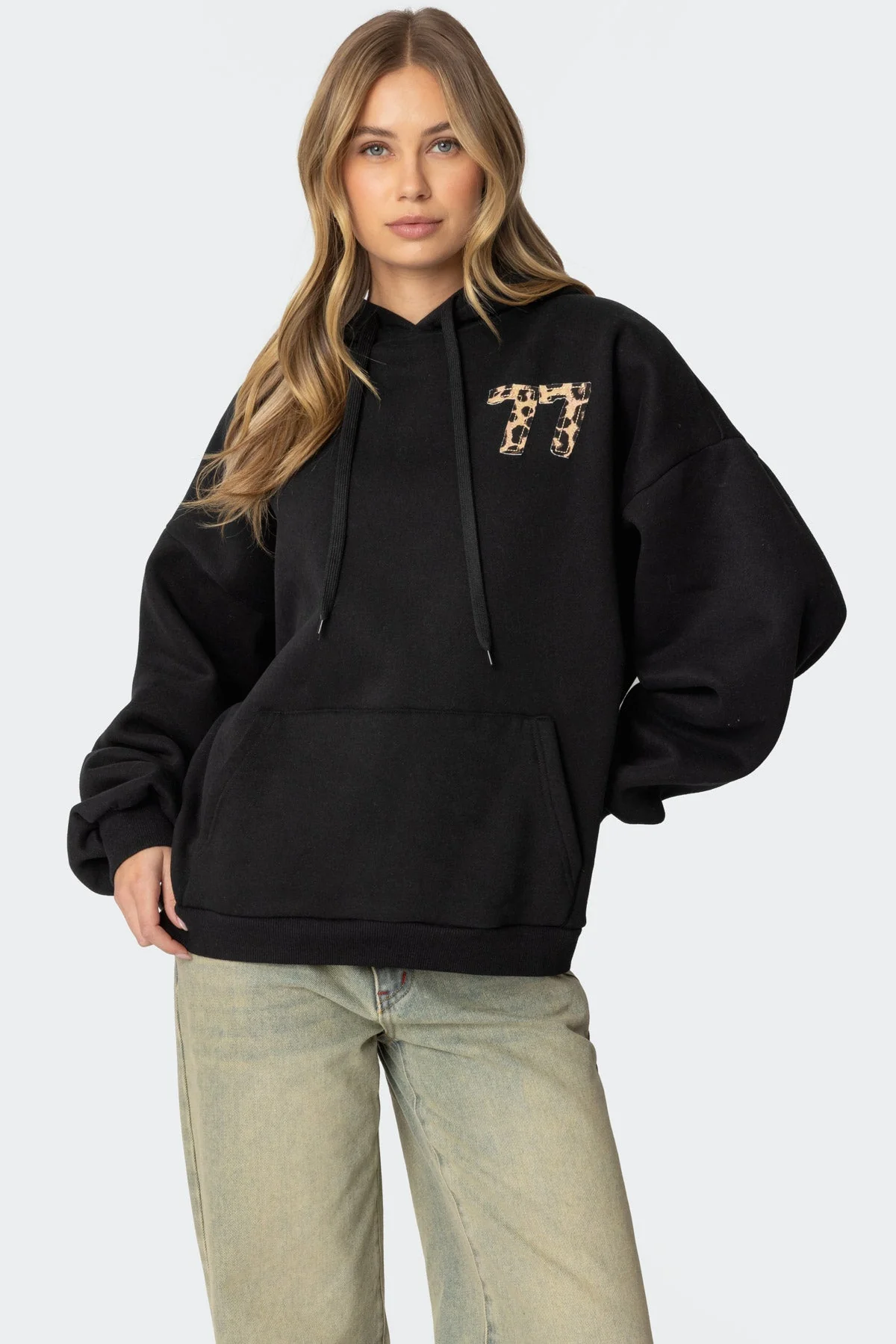 Leopard Print Oversized Hoodie in Black