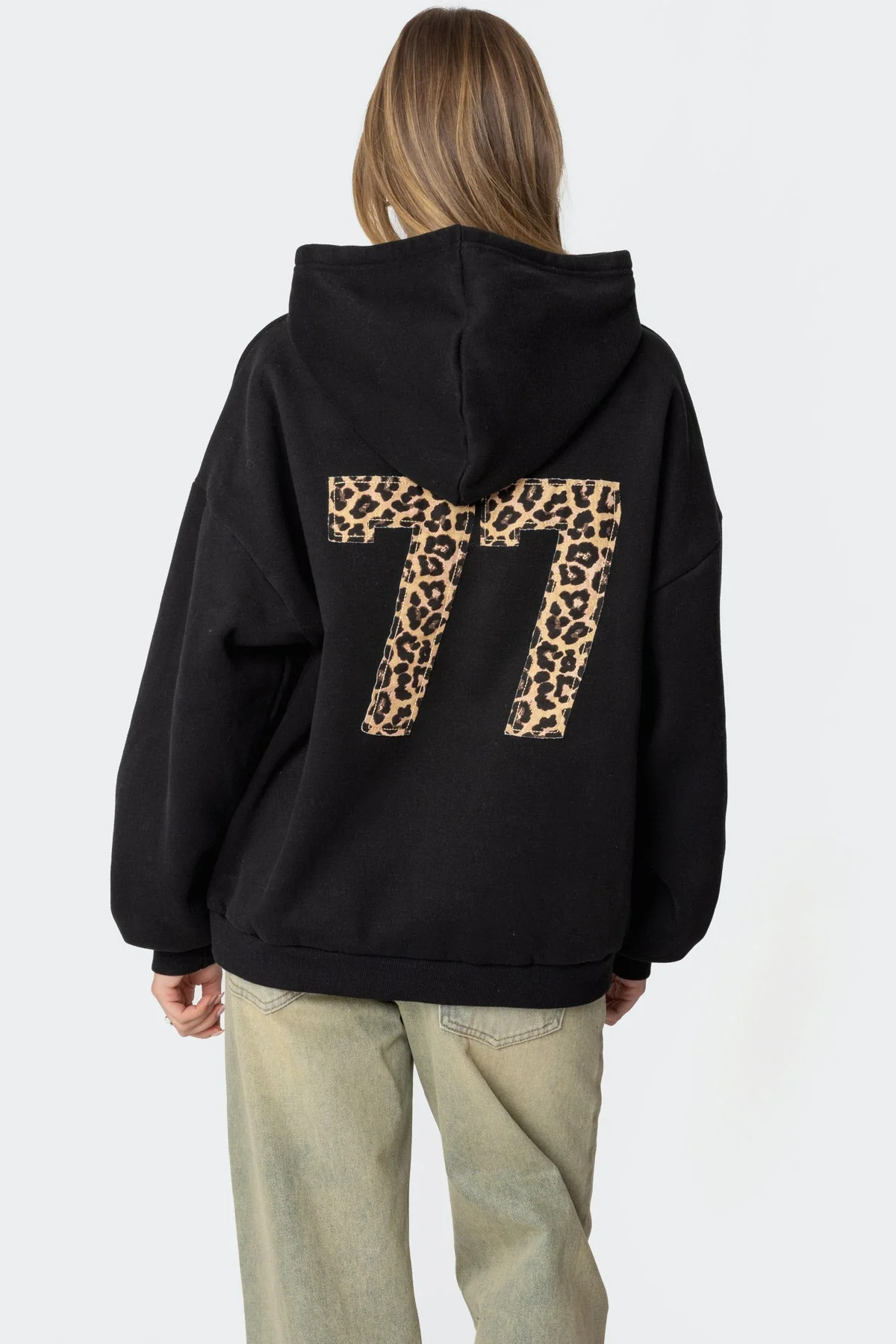 Leopard Print Oversized Hoodie in Black