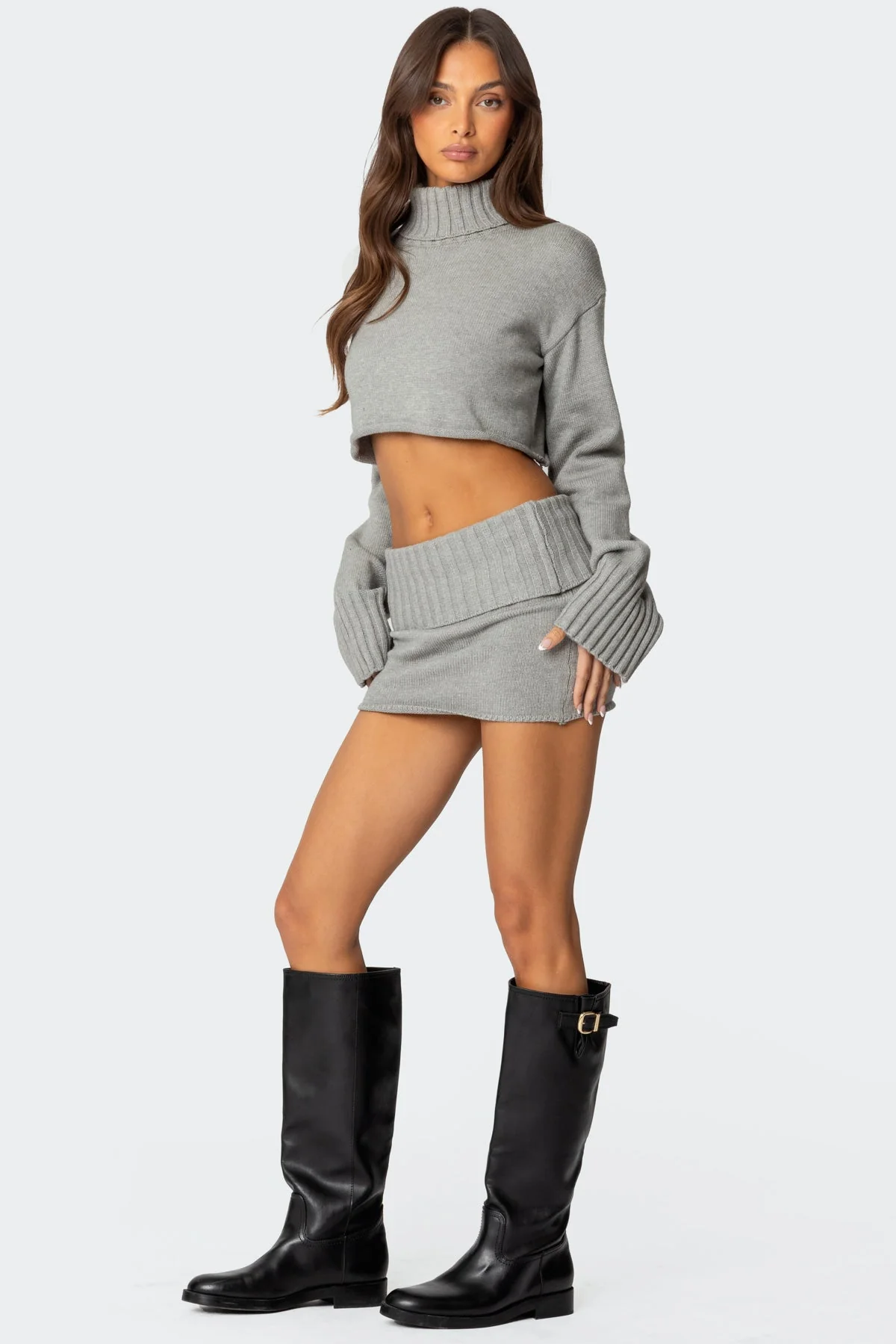 Cropped Gray Melange Sweater