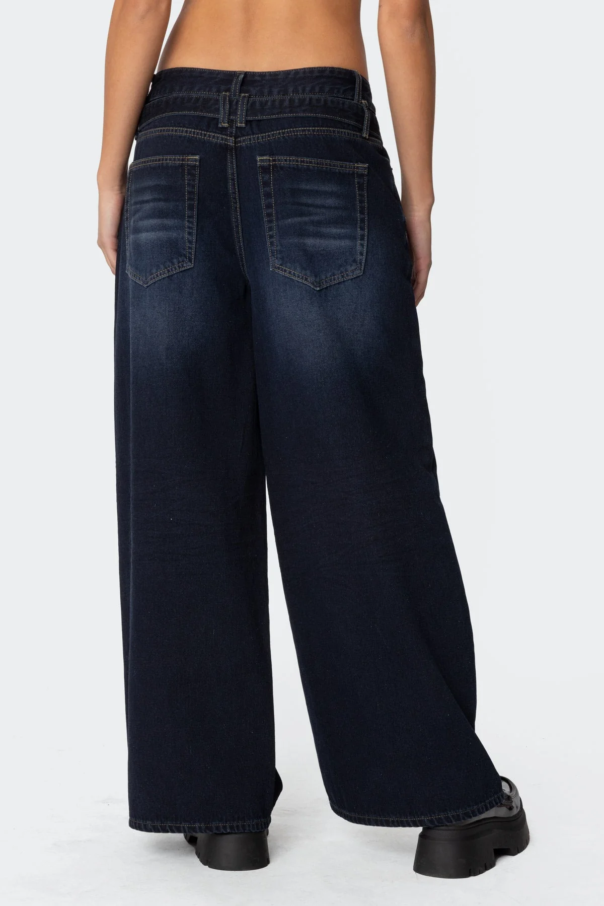 Indigo Blue Denim Super Baggy Belted Jeans