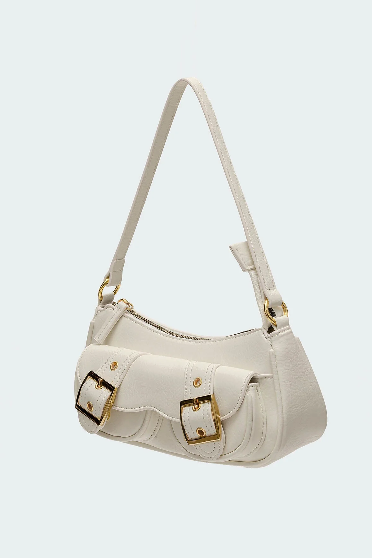 Cream Faux Leather Buckle Bag - Stylish Crossbody Purse