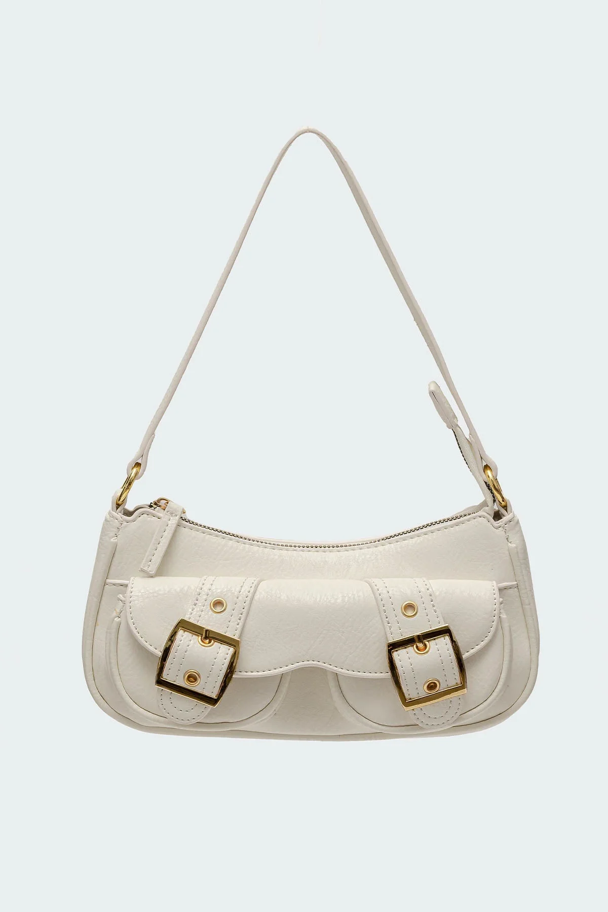 Cream Faux Leather Buckle Bag - Stylish Crossbody Purse