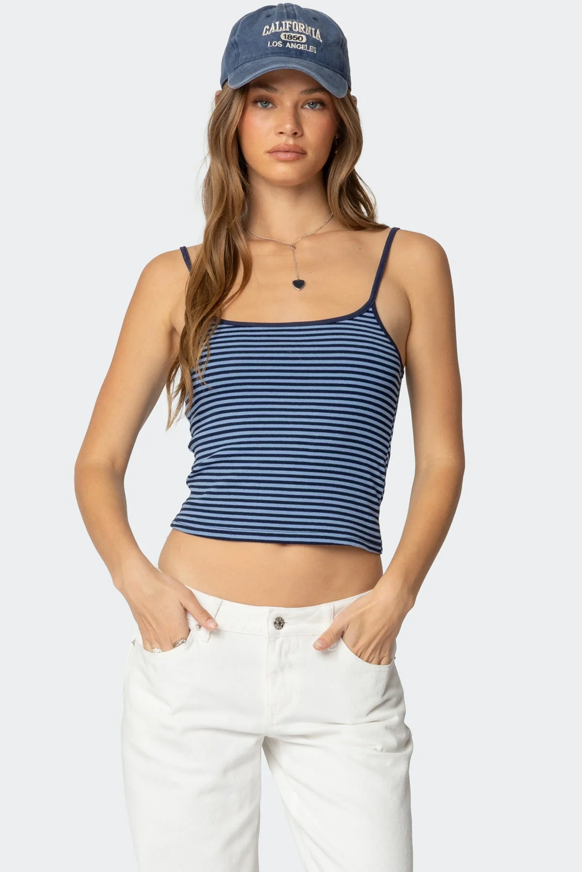 Blue Striped Tank Top Womens Adjustable Straps