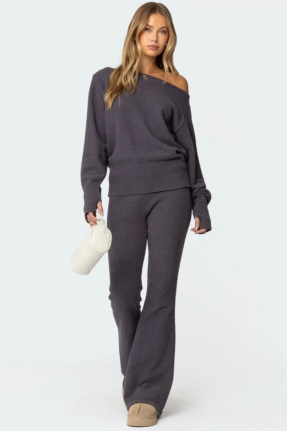 Soft Knit Flared Pants in Dark Gray - Comfortable Loungewear