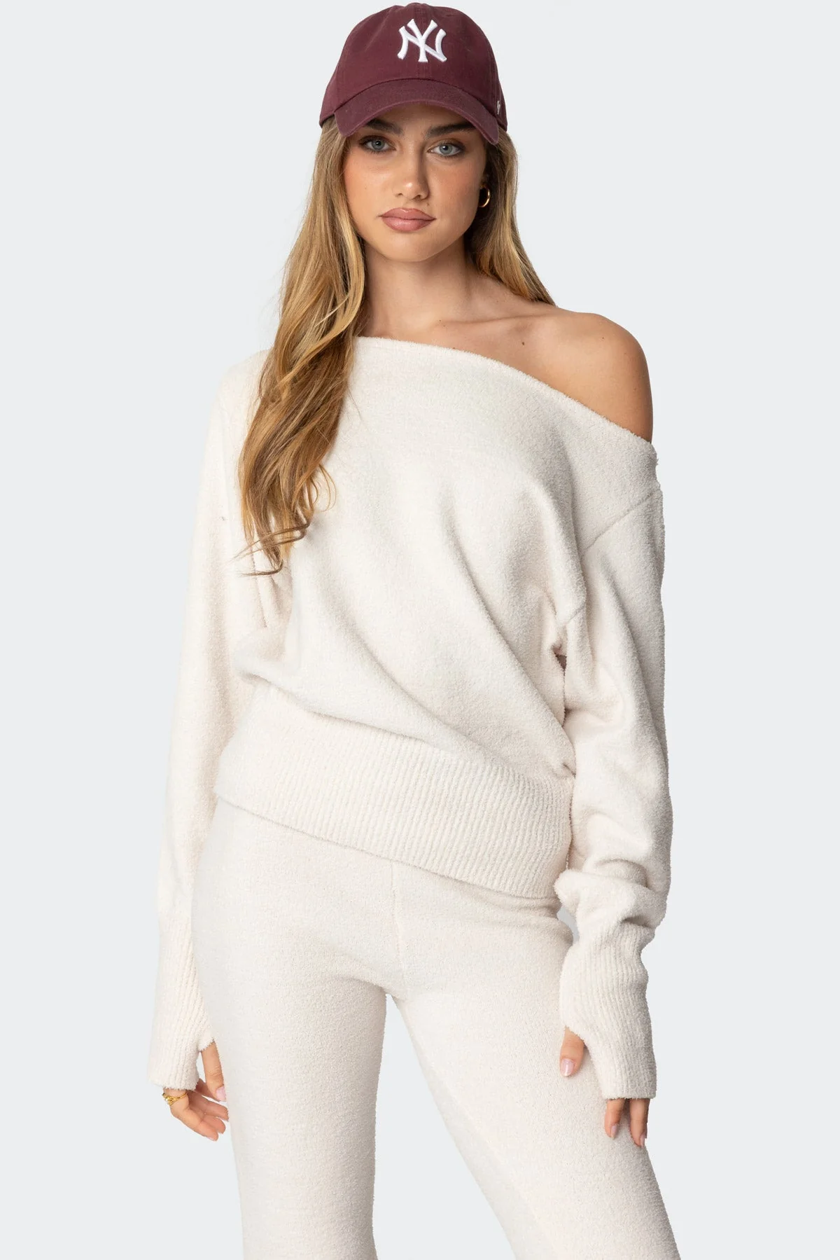 Cream Asymmetric Oversized Knit Sweater