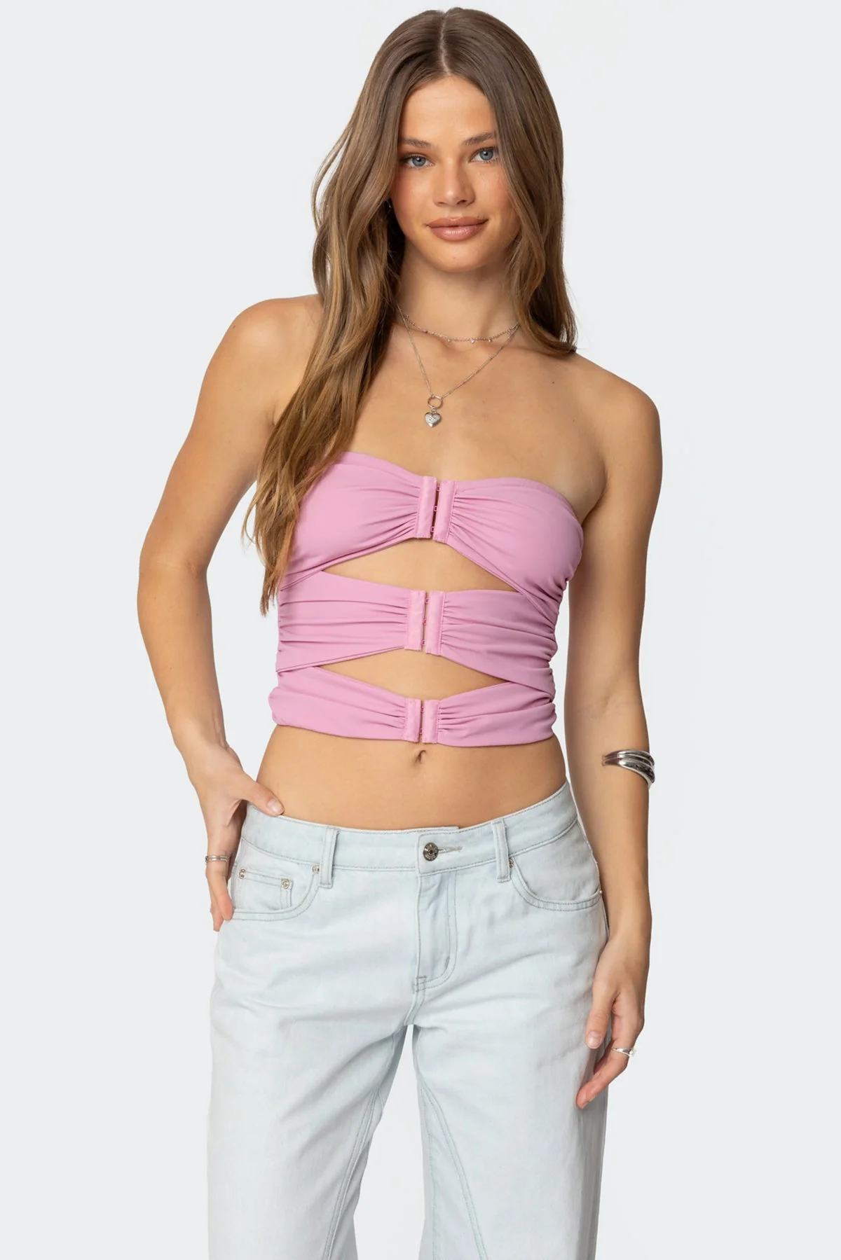 Pink Strapless Cut Out Top for Women