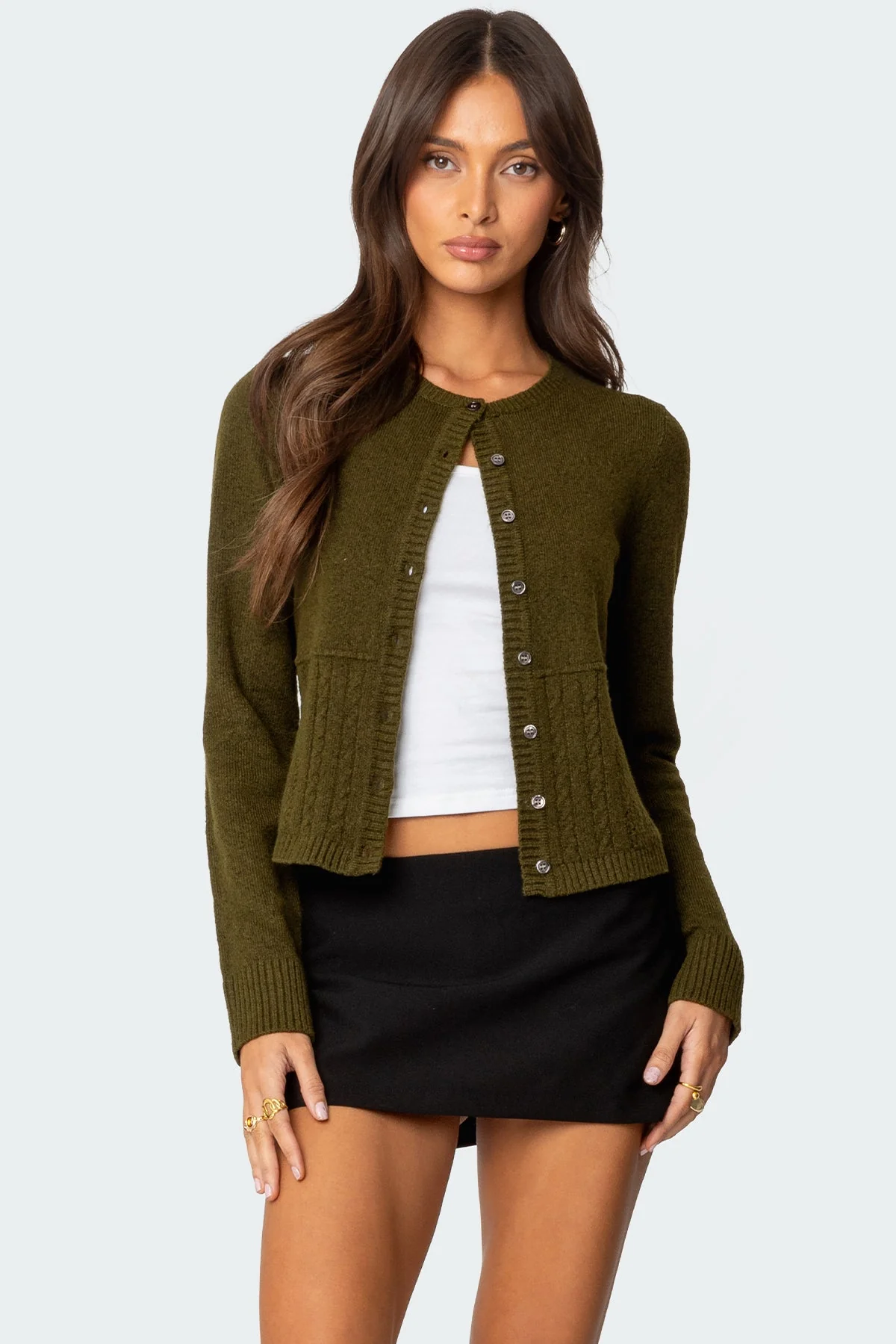Olive Cable Knit Cardigan Womens Sweater