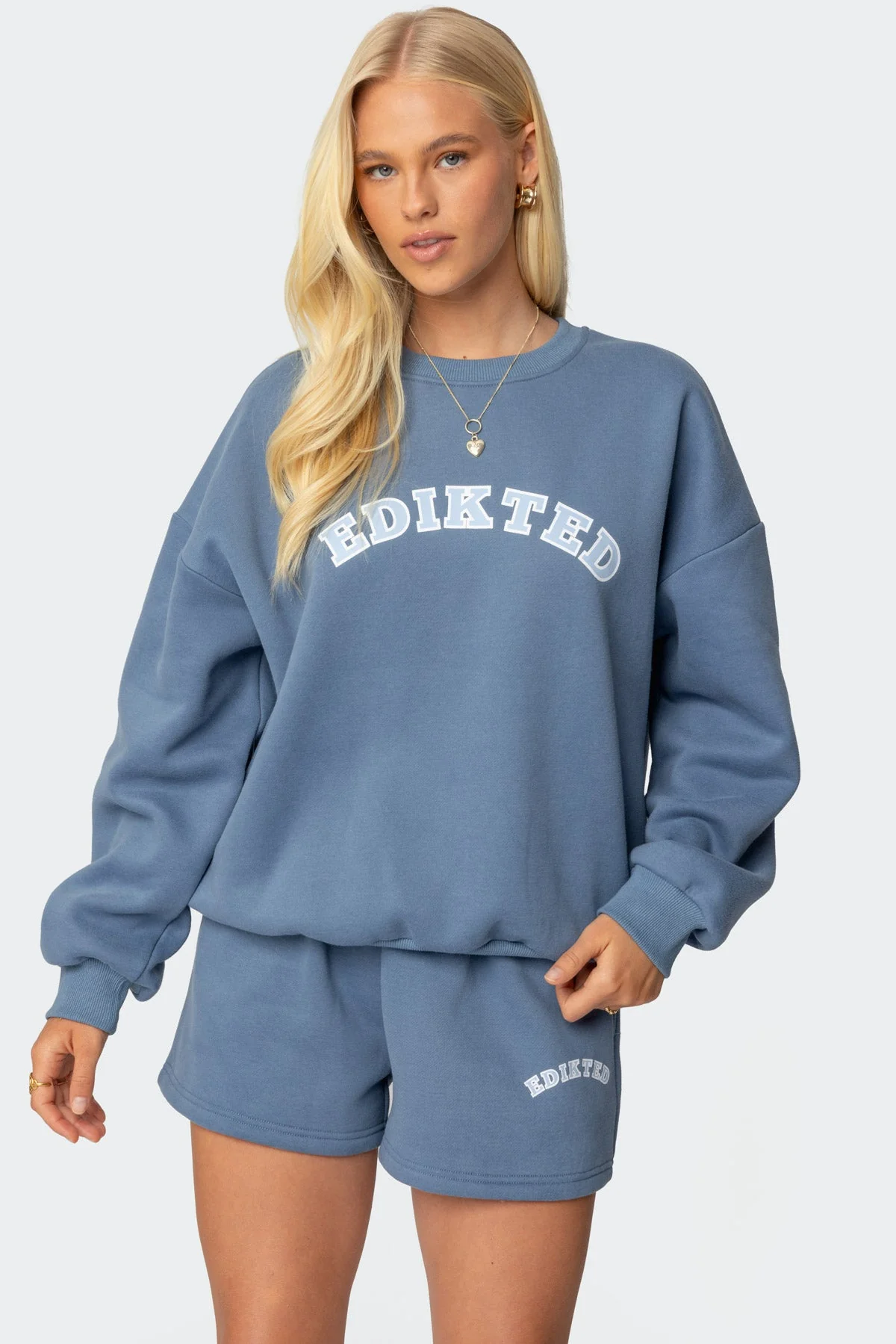 Blue Graphic Crewneck Sweatshirt for Women