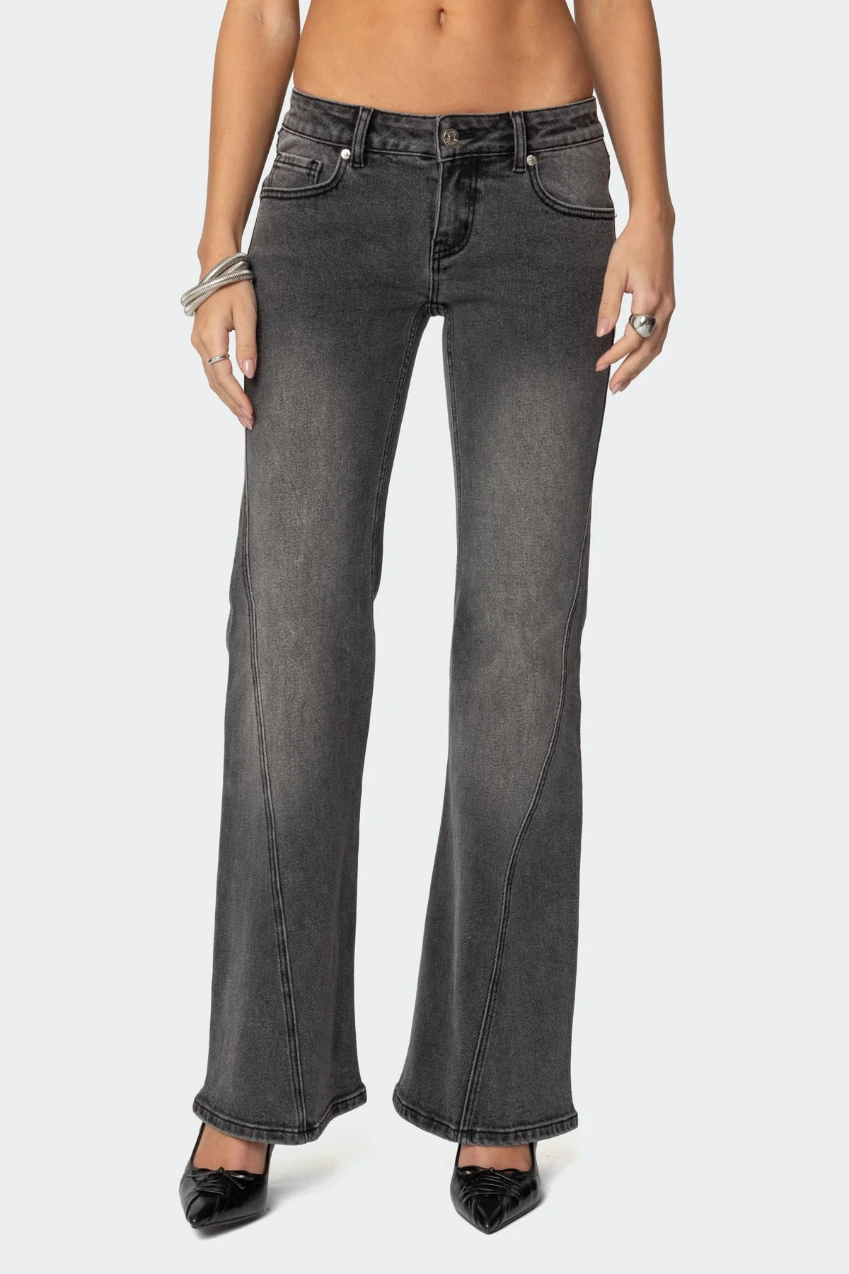 Black Boot Cut Womens Jeans | Low Rise Denim Pants