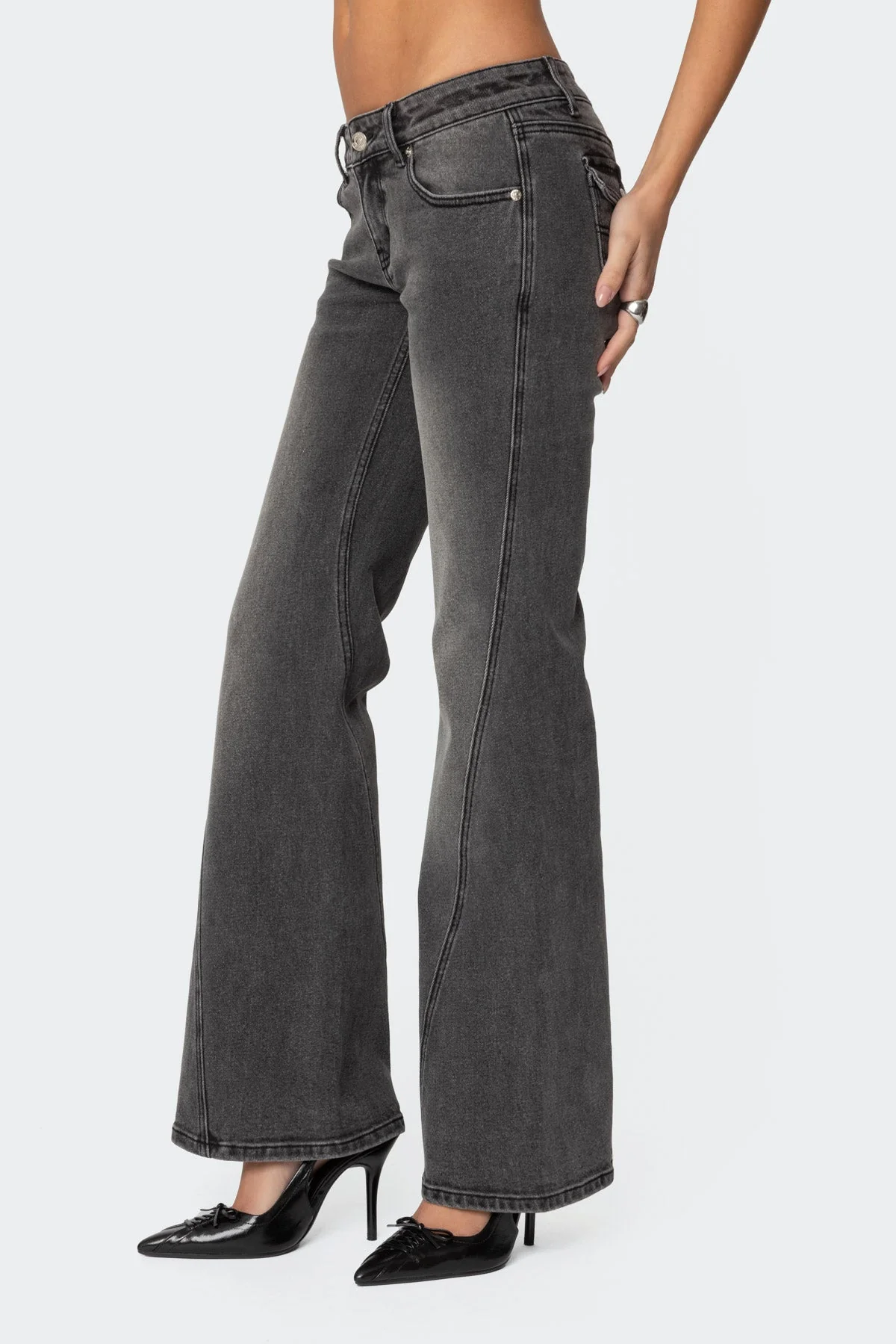 Black Boot Cut Womens Jeans | Low Rise Denim Pants