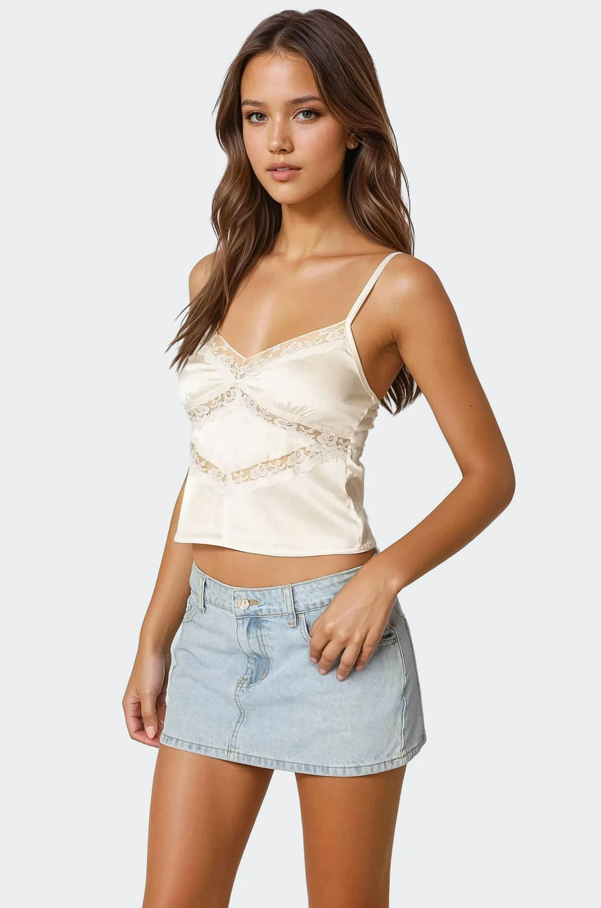 Cream Satin Lace Tank Top