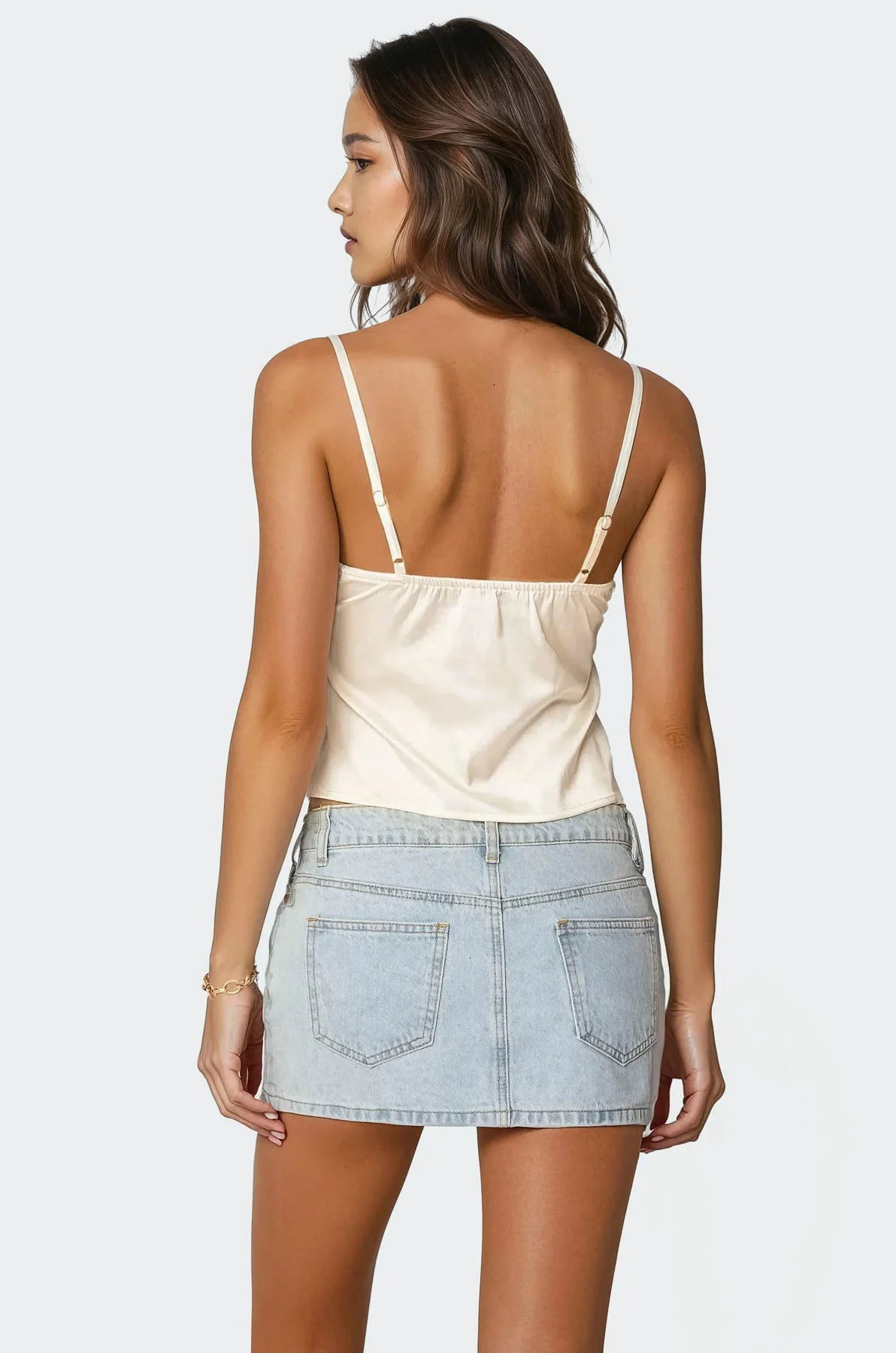 Cream Satin Lace Tank Top