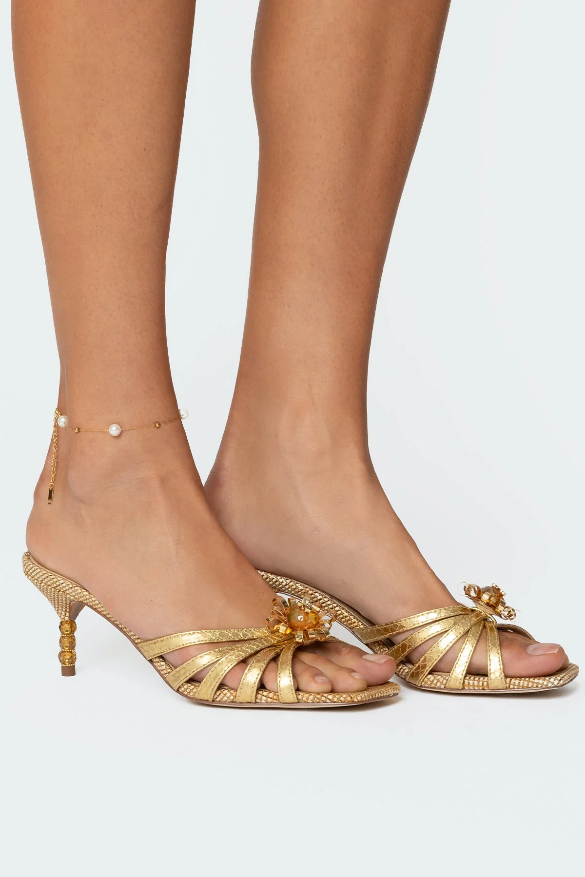 Gold Spaced Pearl Anklet Elegant Design