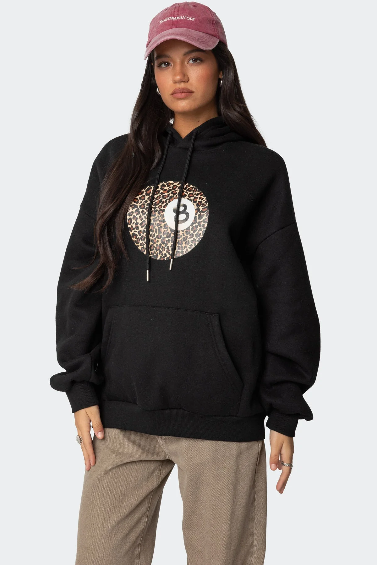 Black Oversized Graphic Print Hoodie