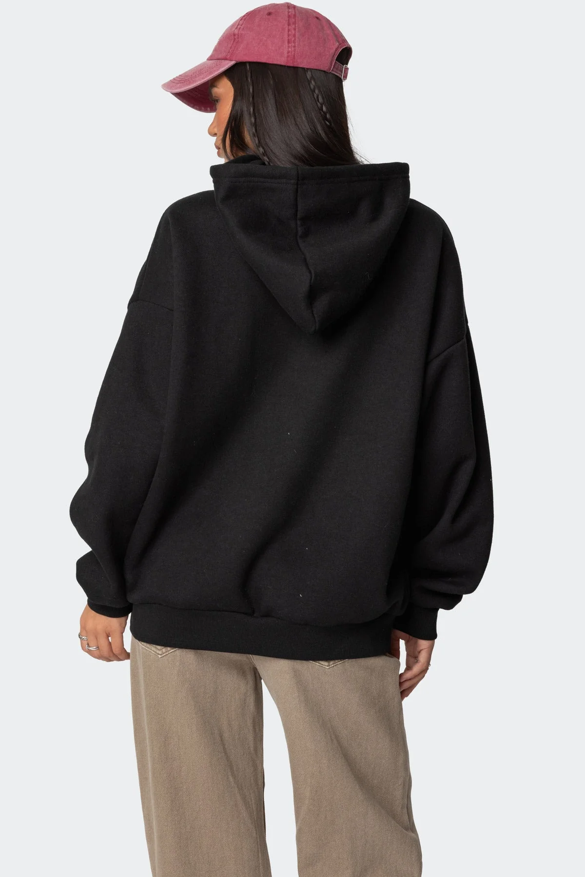 Black Oversized Graphic Print Hoodie