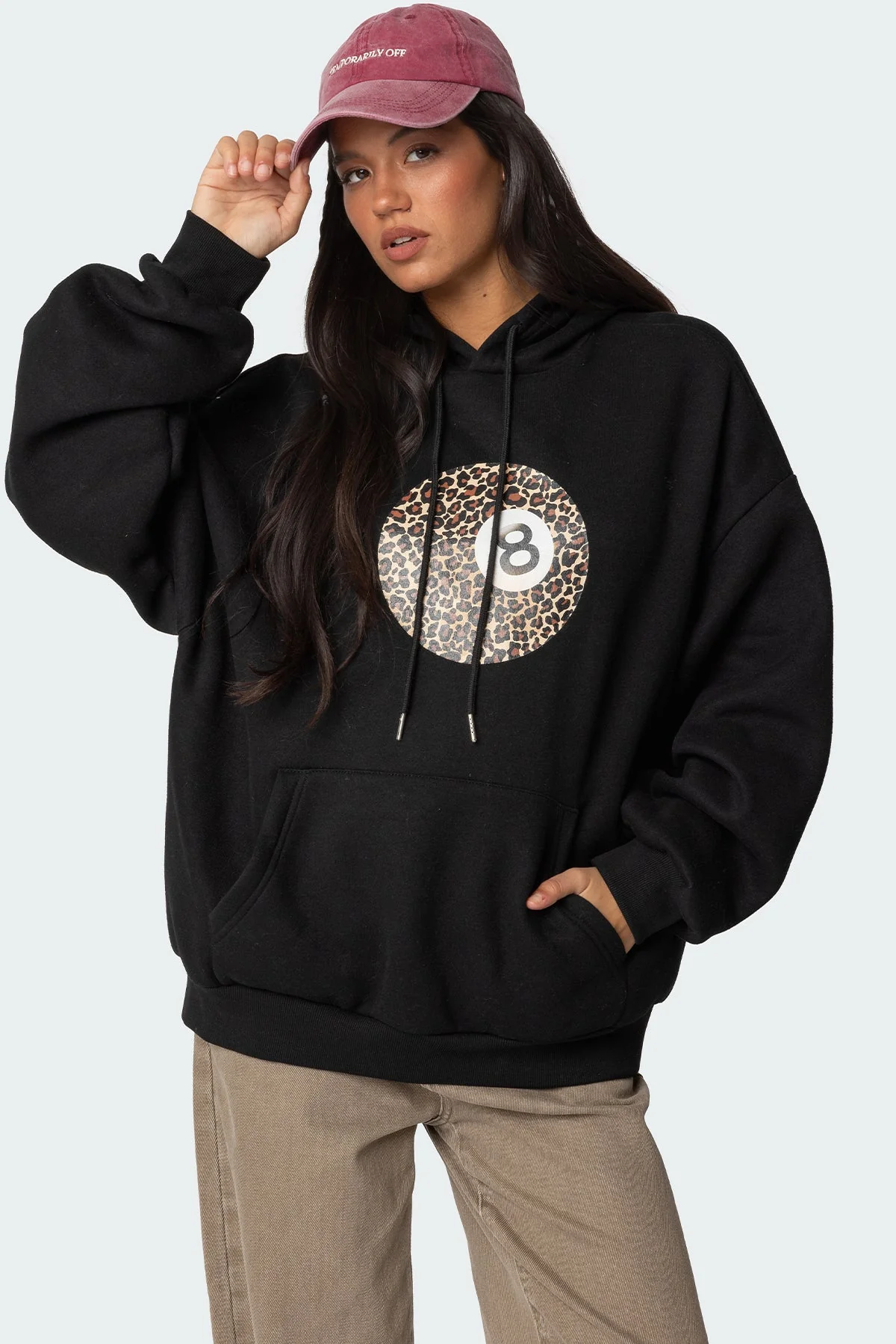 Black Oversized Graphic Print Hoodie