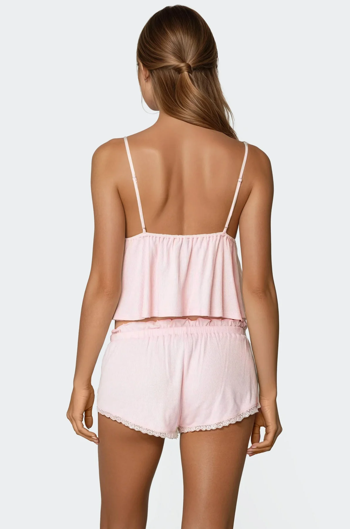 Pink Waffle Fabric Babydoll Tank Top