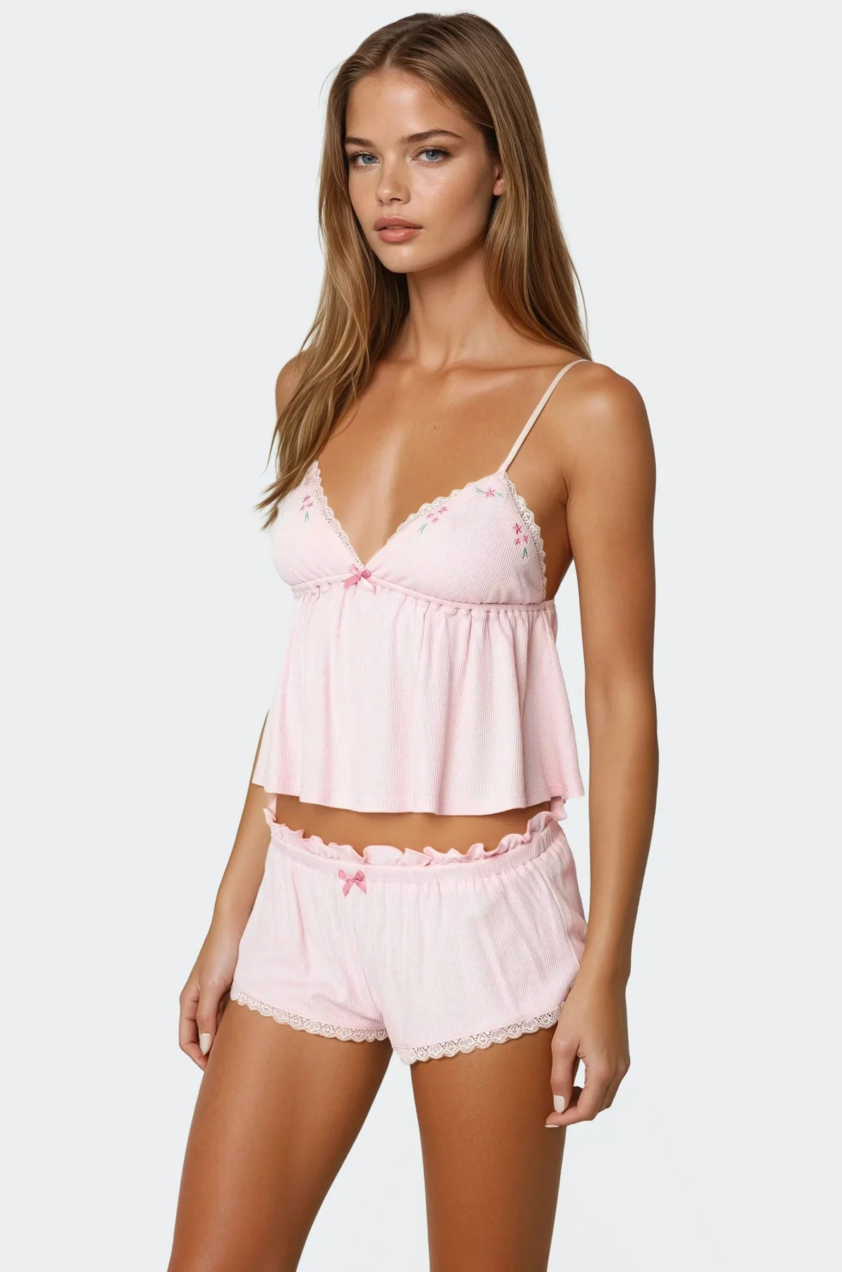 Pink Waffle Fabric Babydoll Tank Top