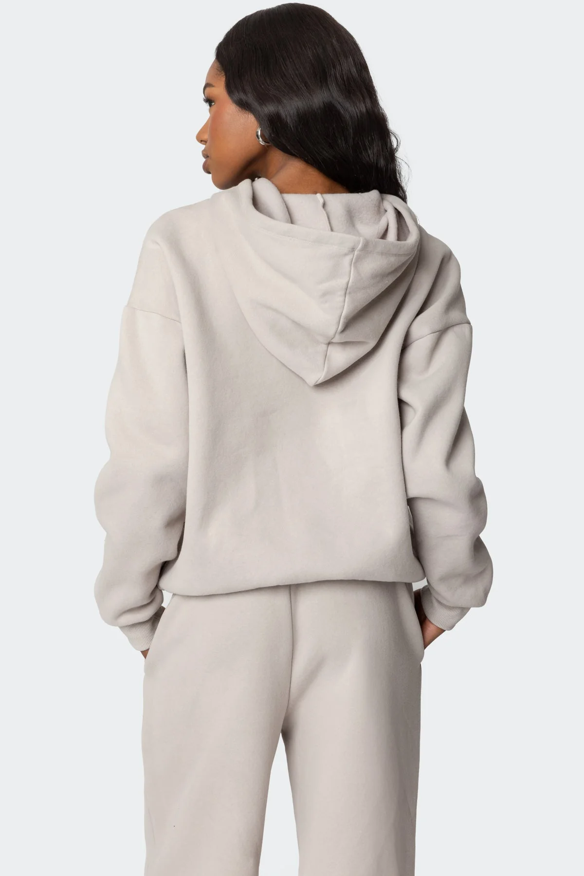 Beige Graphic Text Hoodie for Women