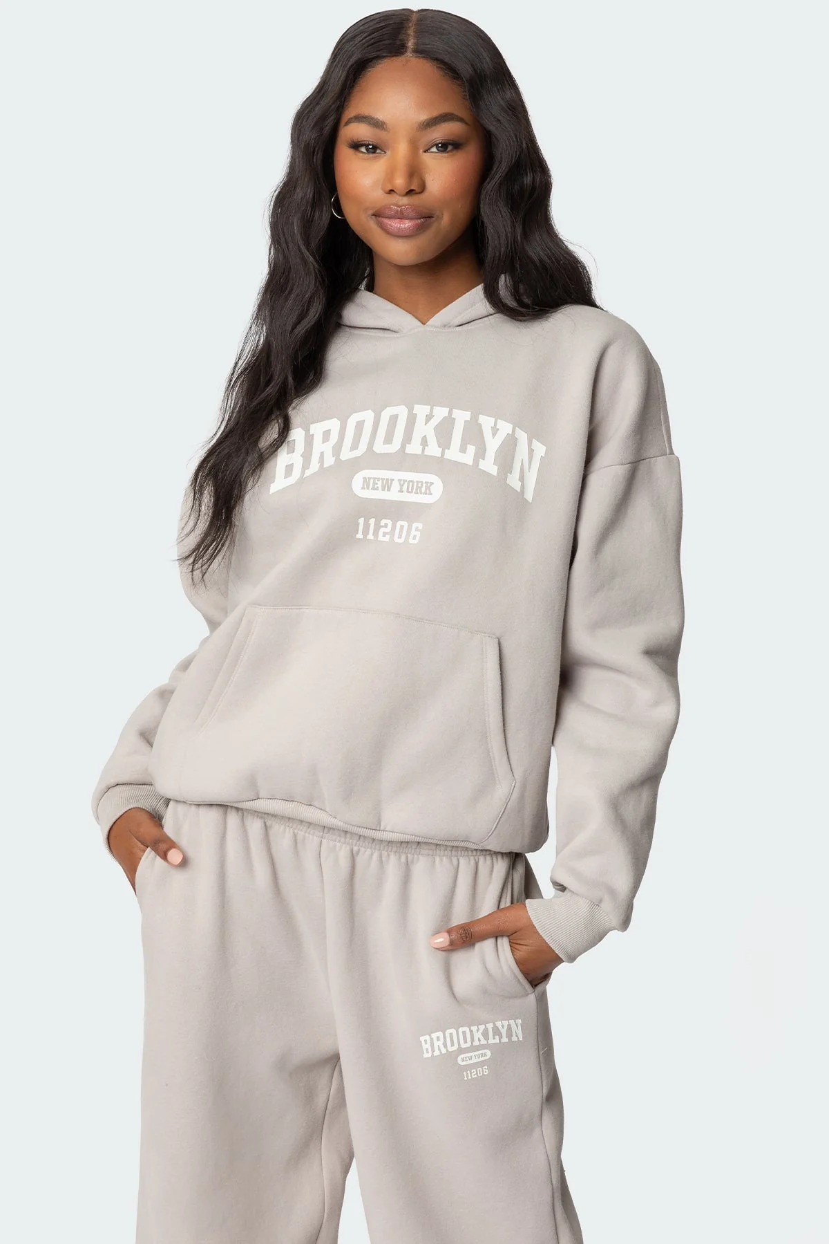 Beige Graphic Text Hoodie for Women