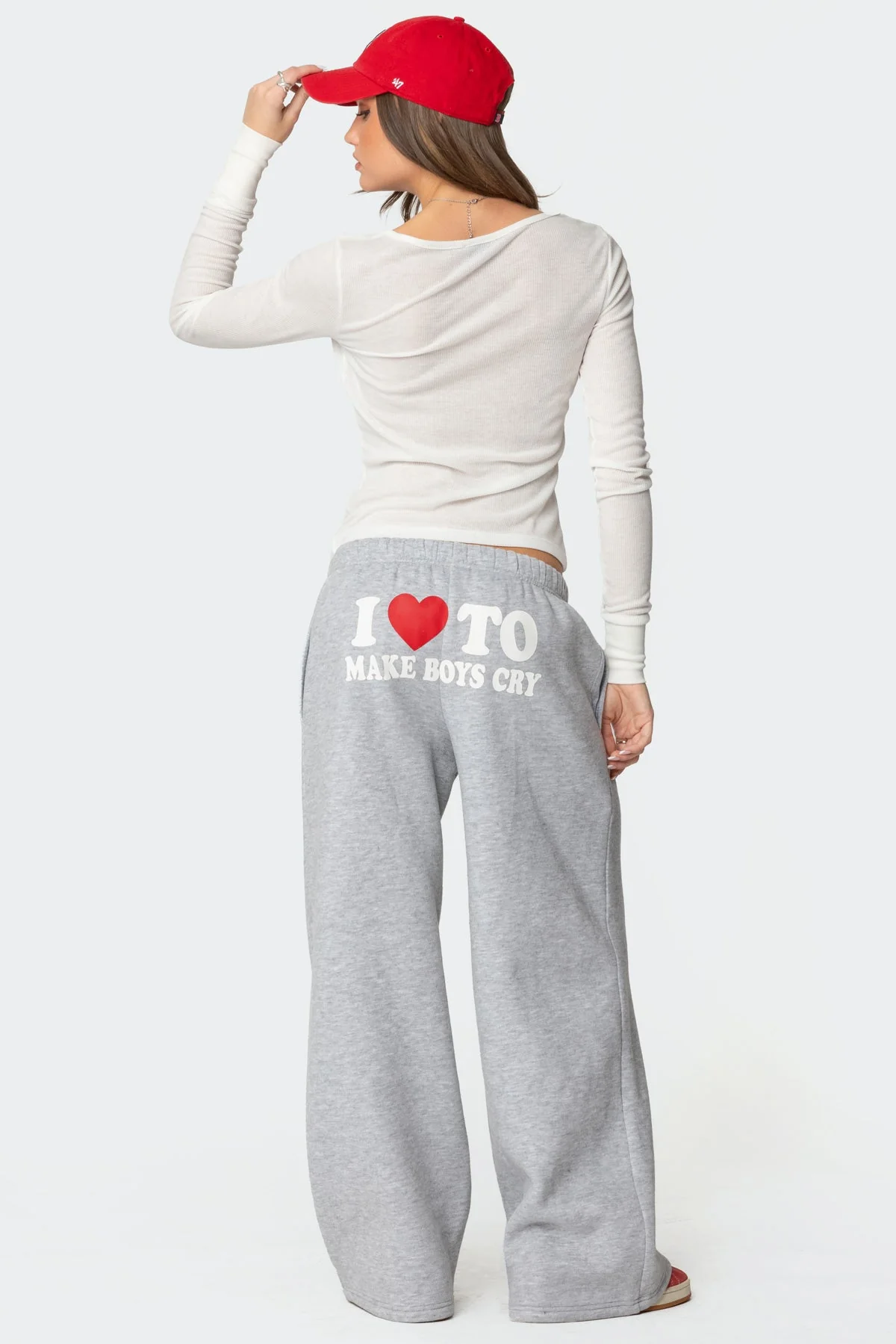 Gray Melange Graphic Wide Sweatpants XS-XL