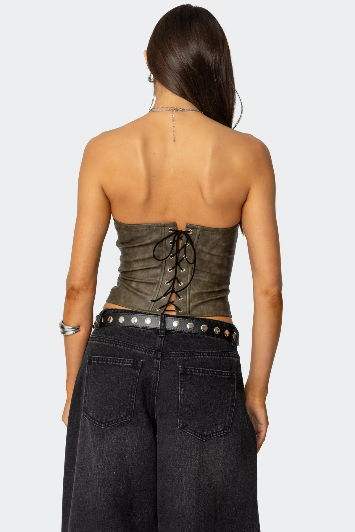 Dark Gray Faux Leather Corset for Women