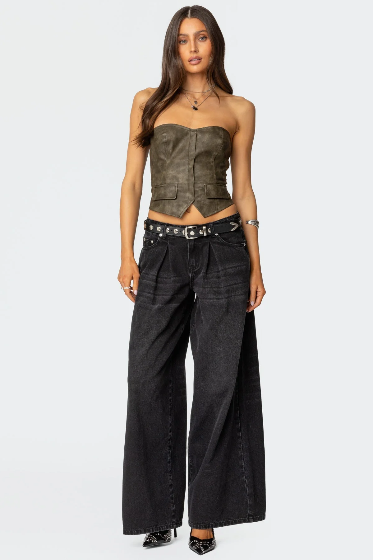 Dark Gray Faux Leather Corset for Women