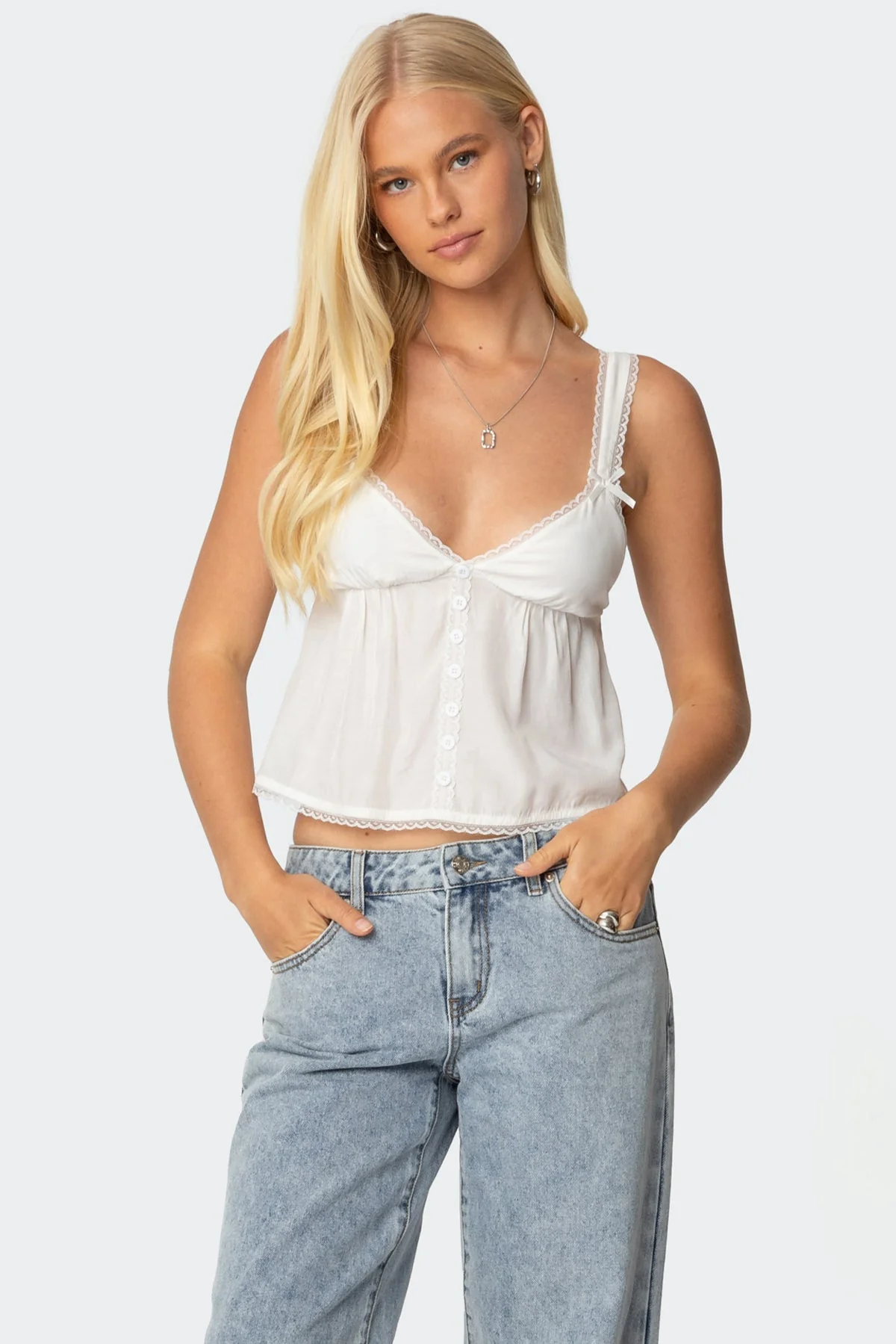 White Babydoll Tank Top for Women
