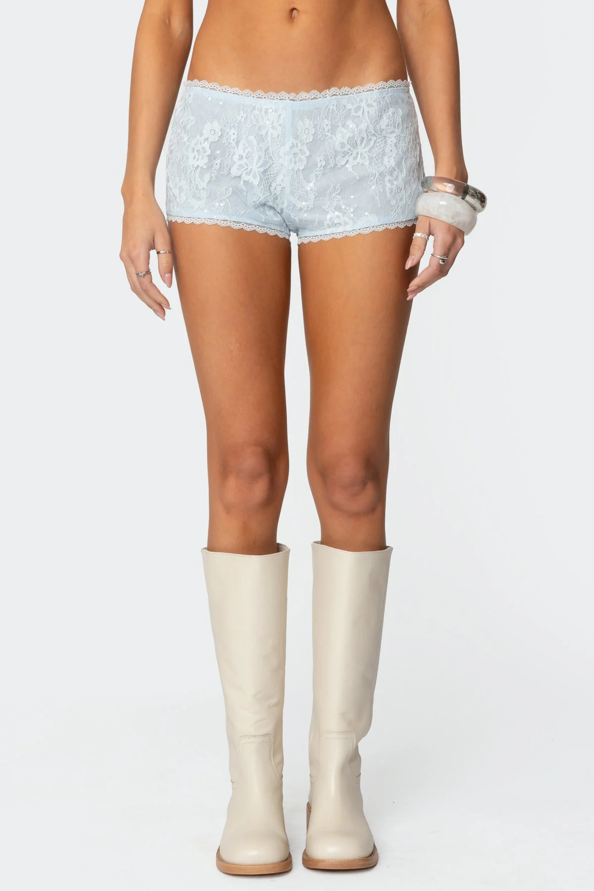 Lace Trim Micro Shorts in Light Blue | Festival Style Shorts
