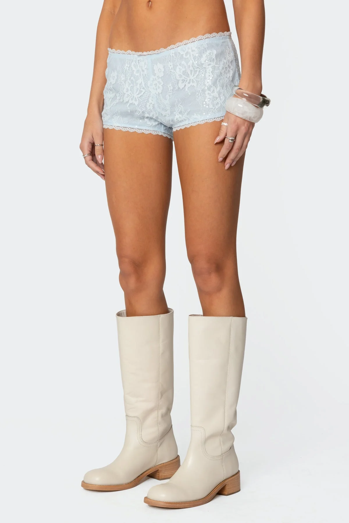 Lace Trim Micro Shorts in Light Blue | Festival Style Shorts