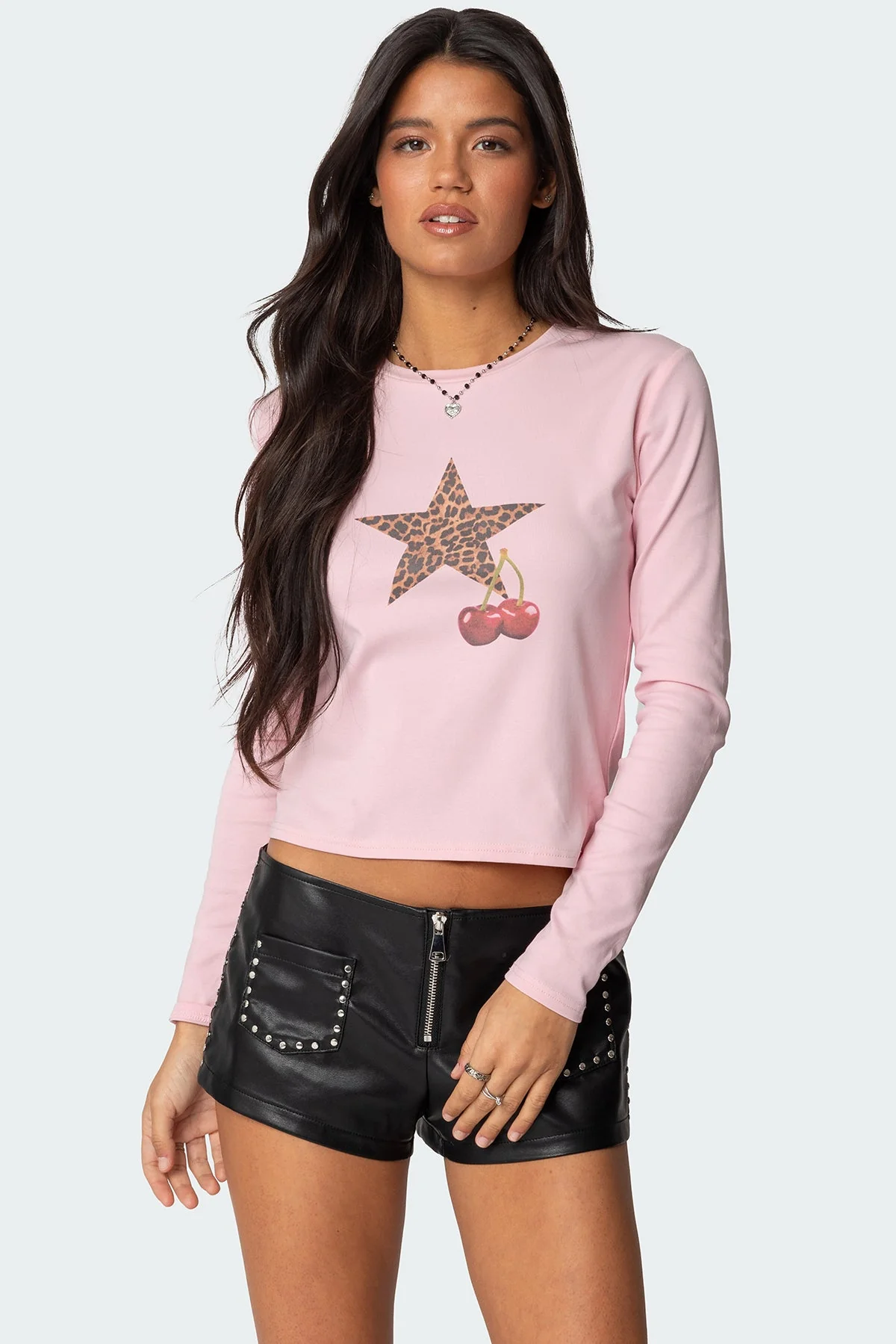 Pink Leopard Graphic Print Long Sleeve T-Shirt Womens Casual Wear XS-XL