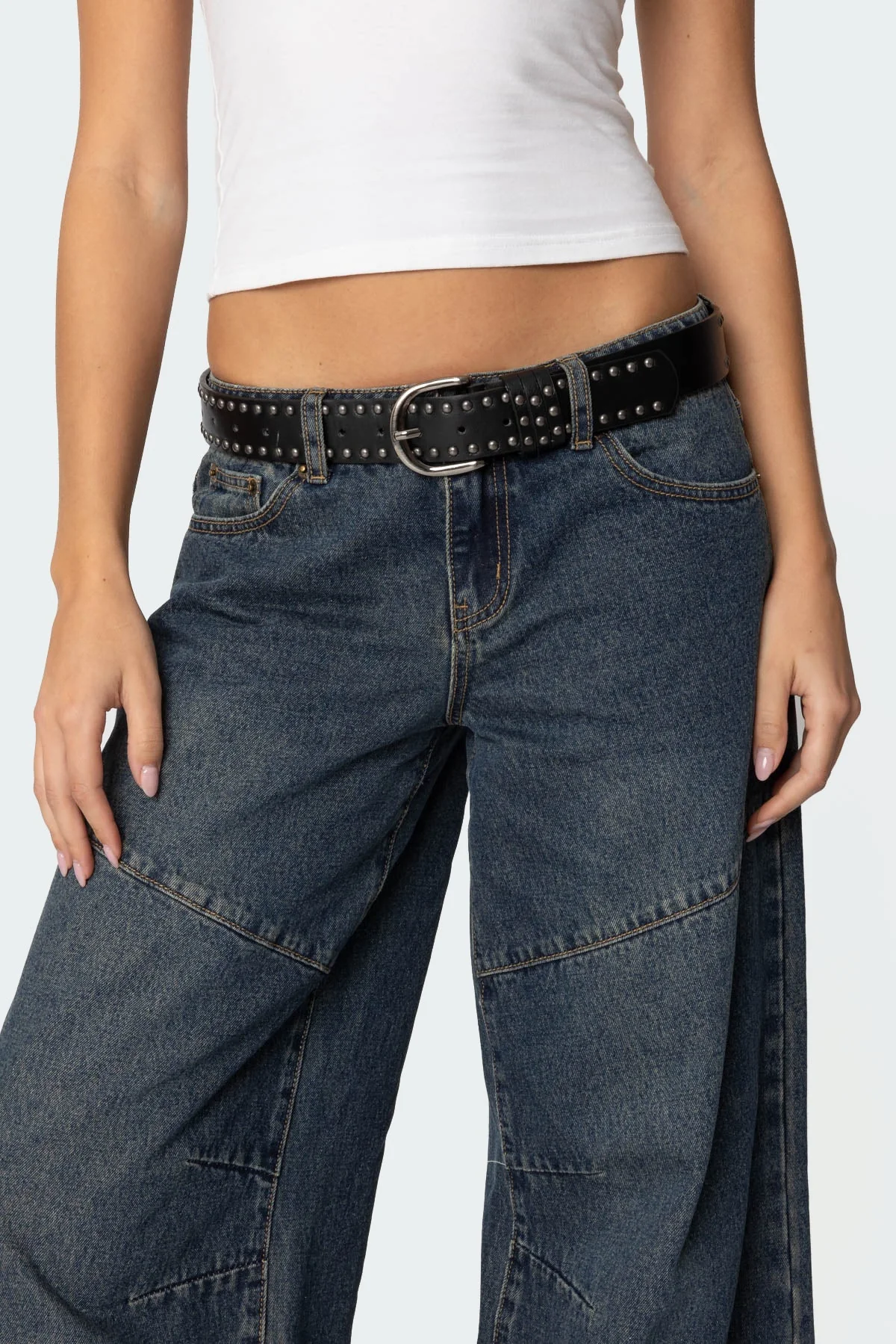 Black Faux Leather Studded Belt