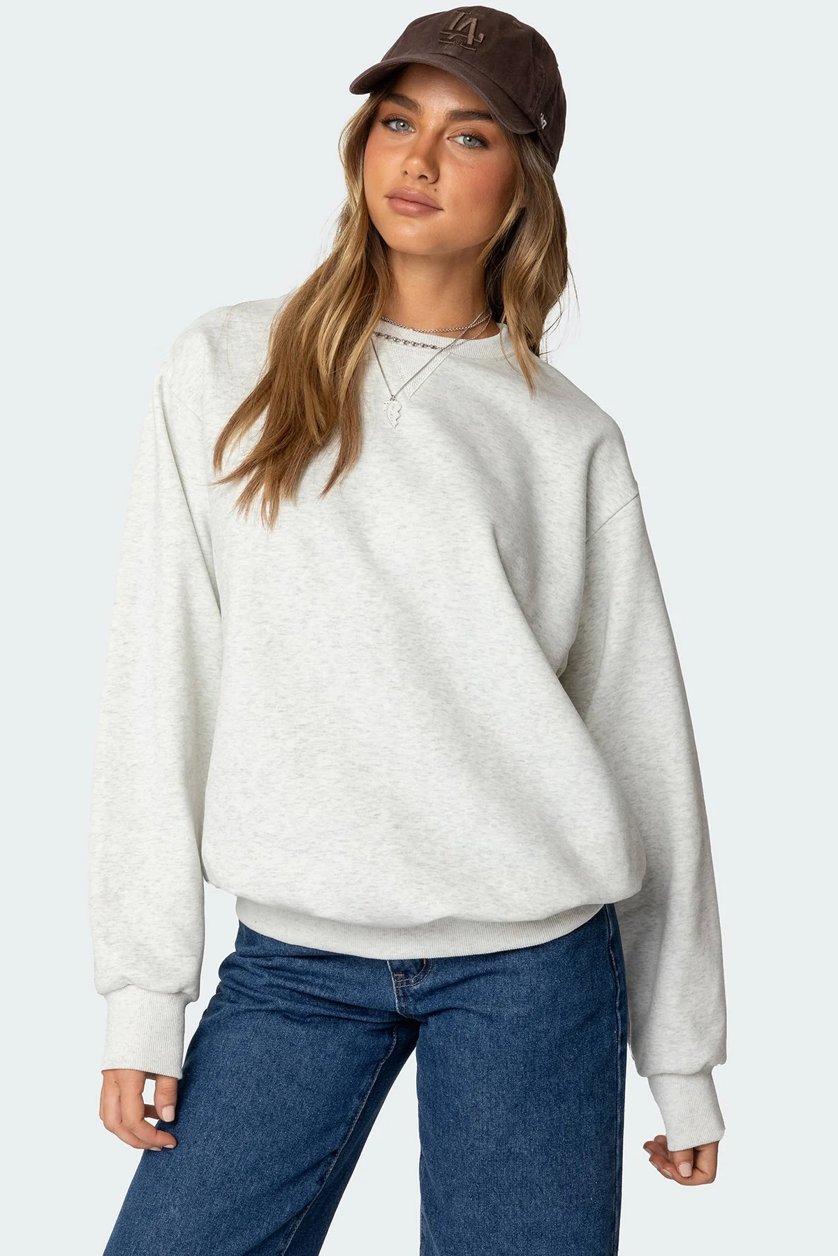Gray Melange Oversized Sweatshirt for Women