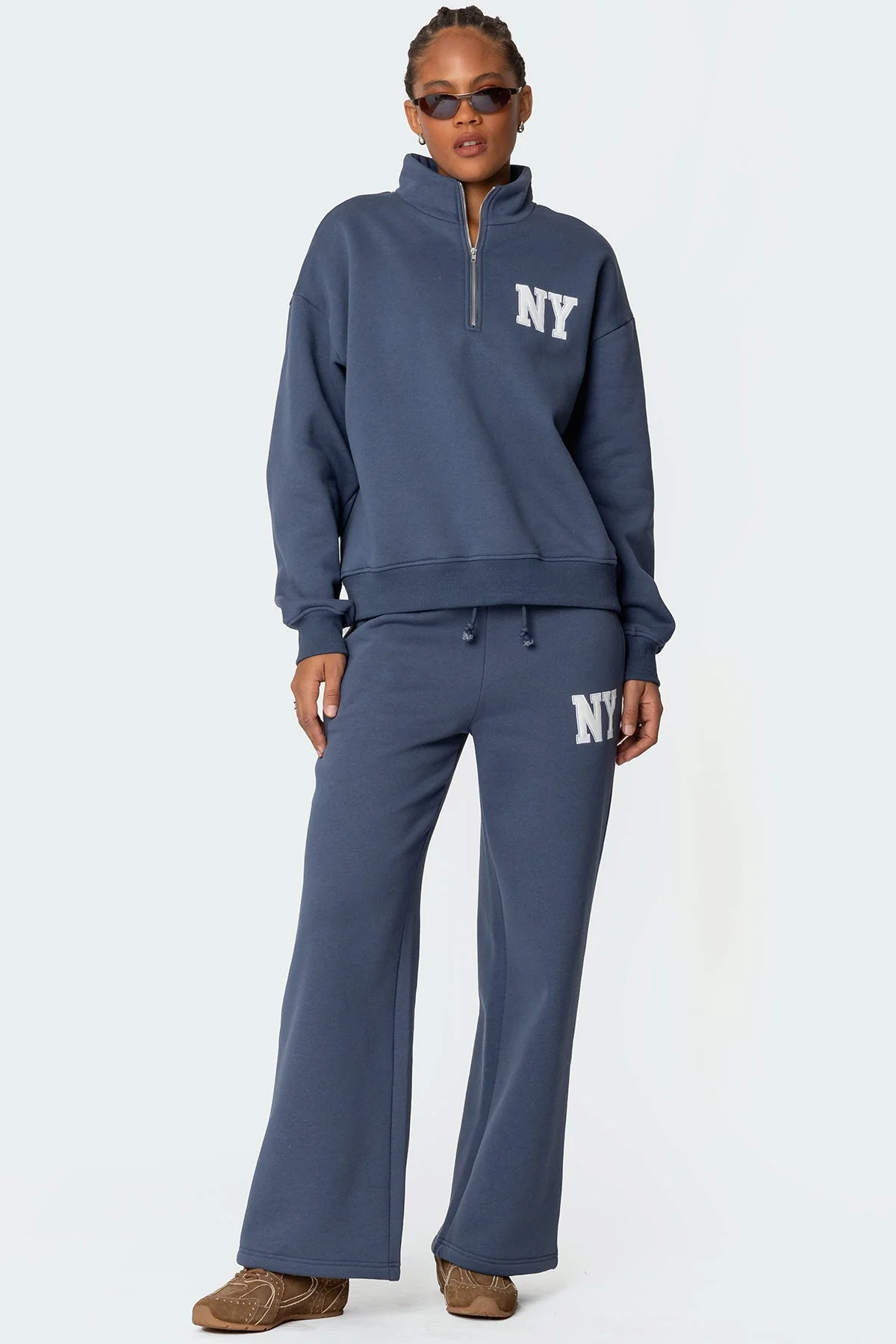 Blue Wide Leg Graphic Patch Sweatpants