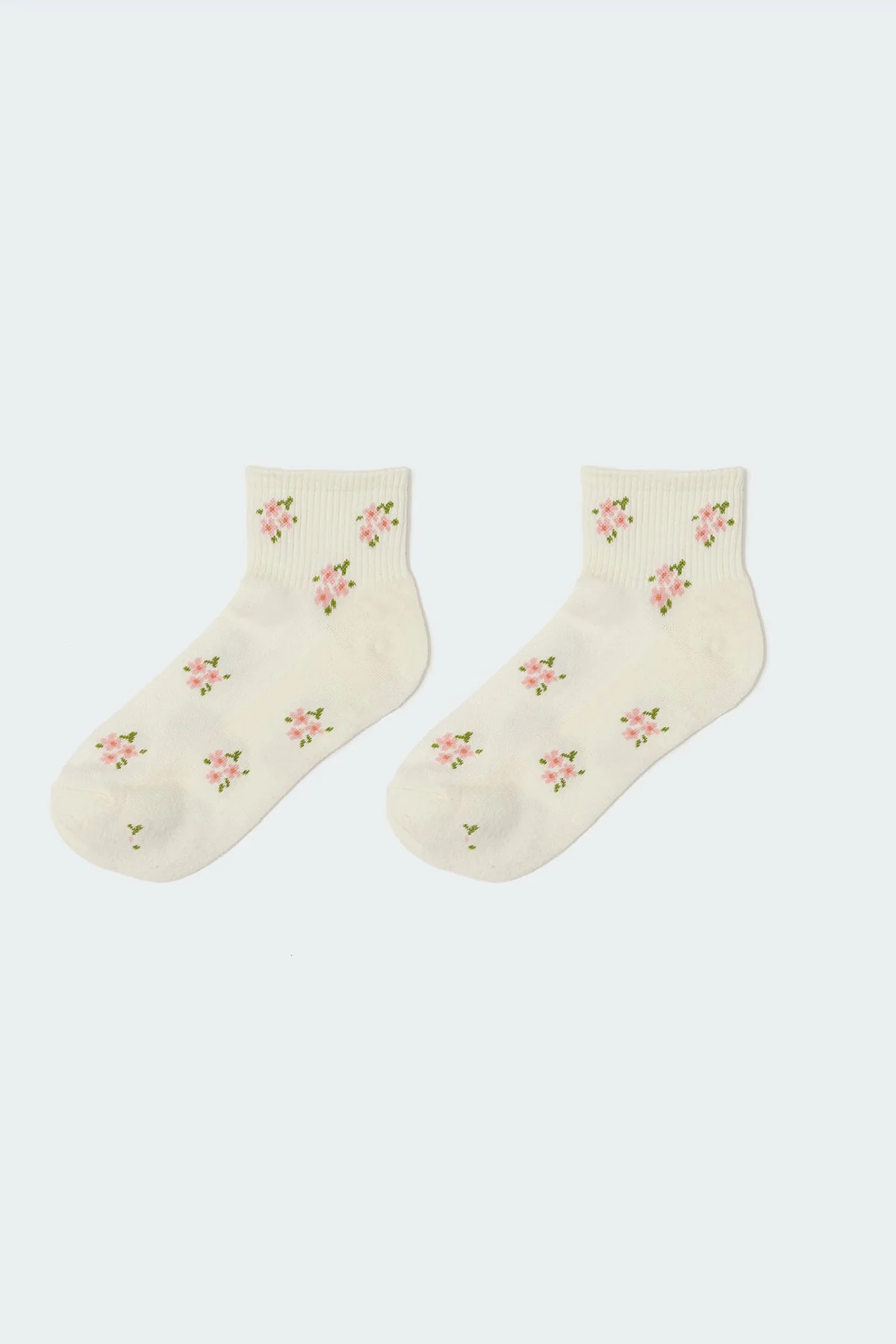 Floral Print Cotton Spandex Socks Ivory Color