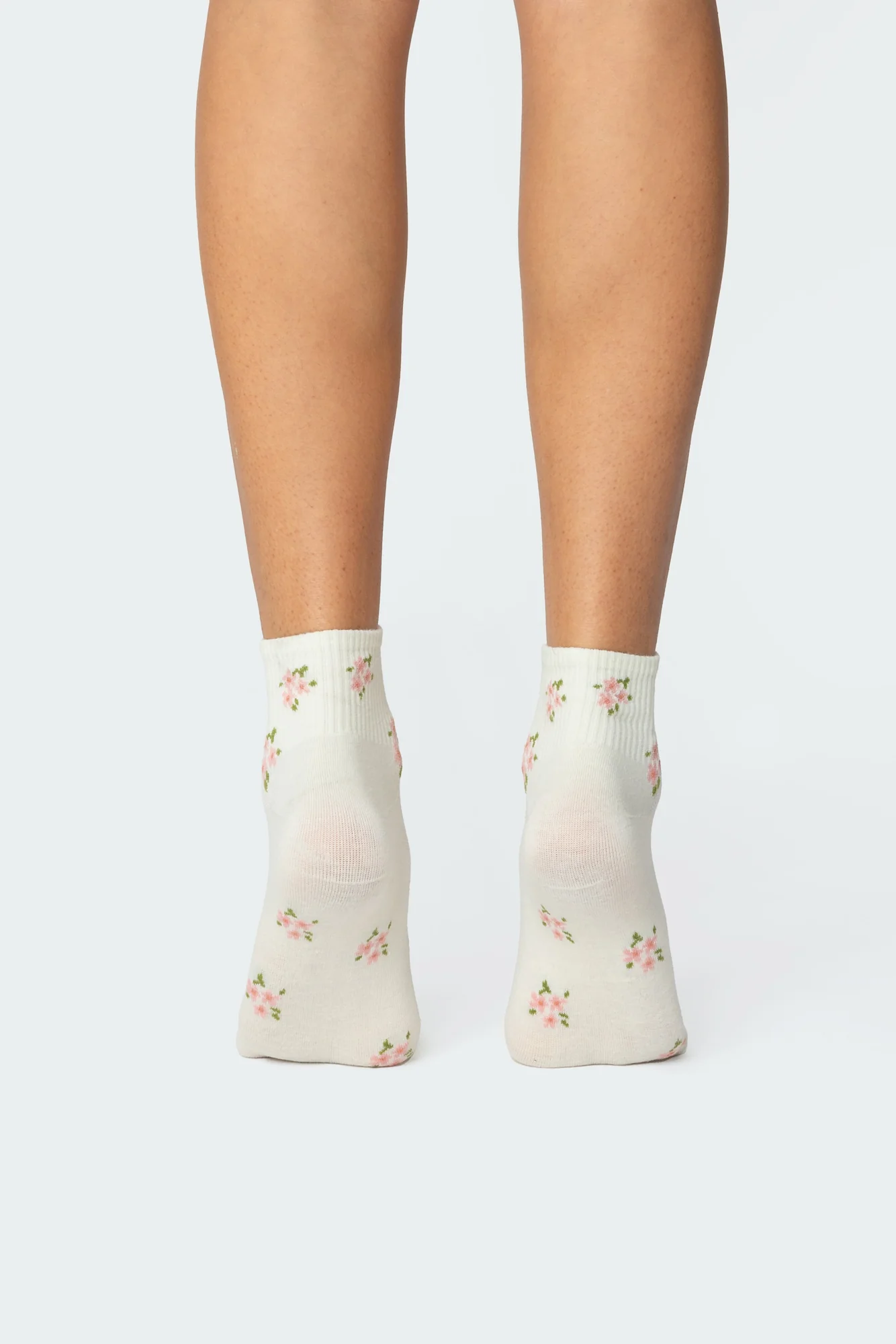 Floral Print Cotton Spandex Socks Ivory Color