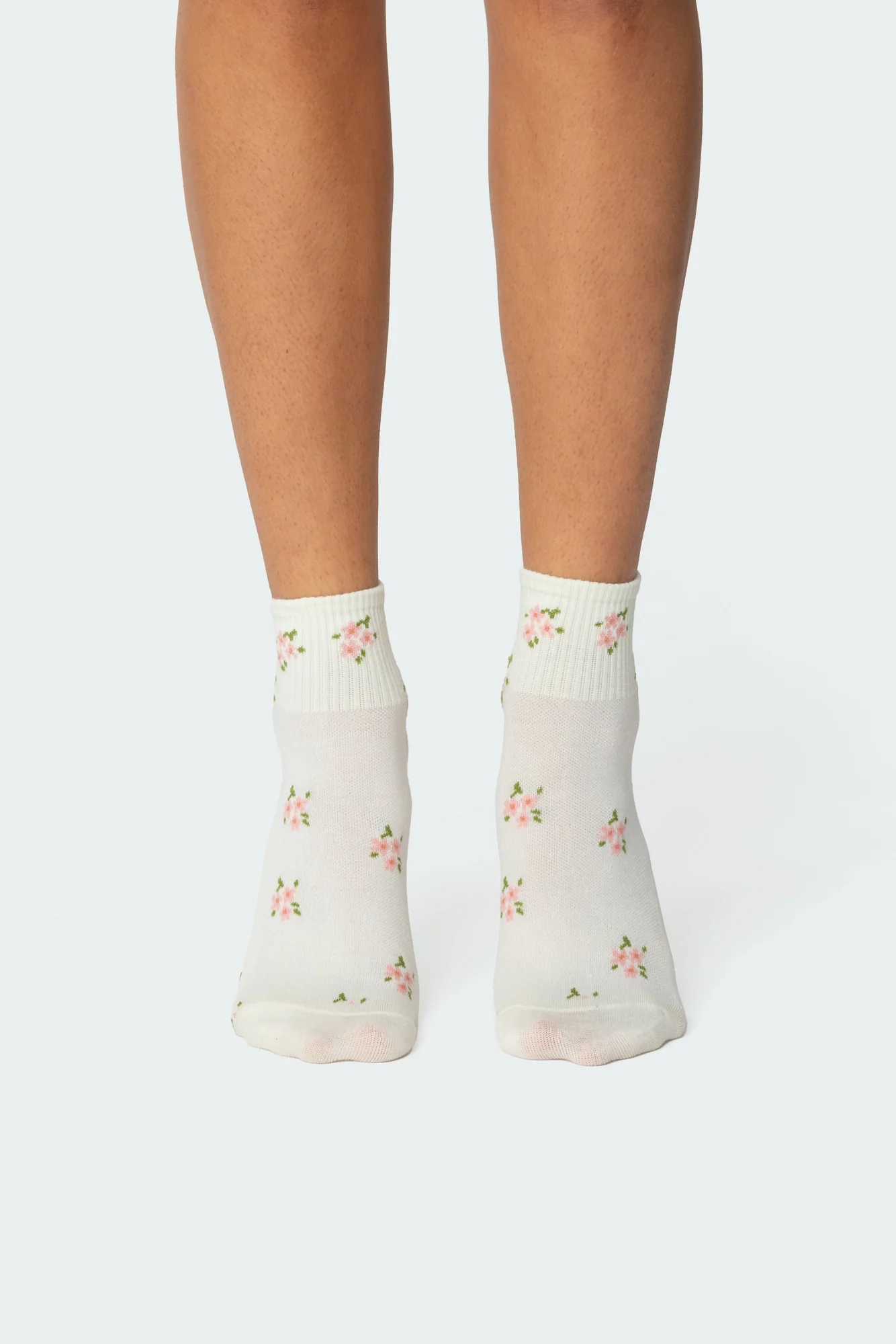 Floral Print Cotton Spandex Socks Ivory Color
