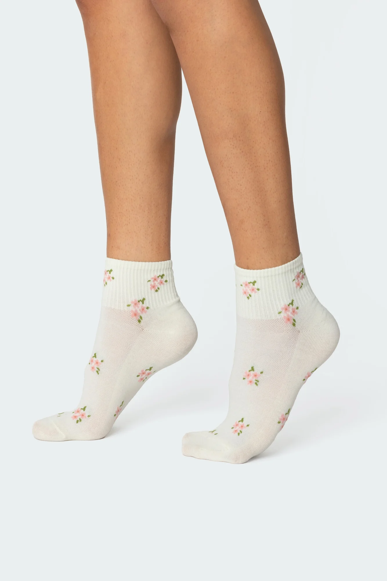 Floral Print Cotton Spandex Socks Ivory Color