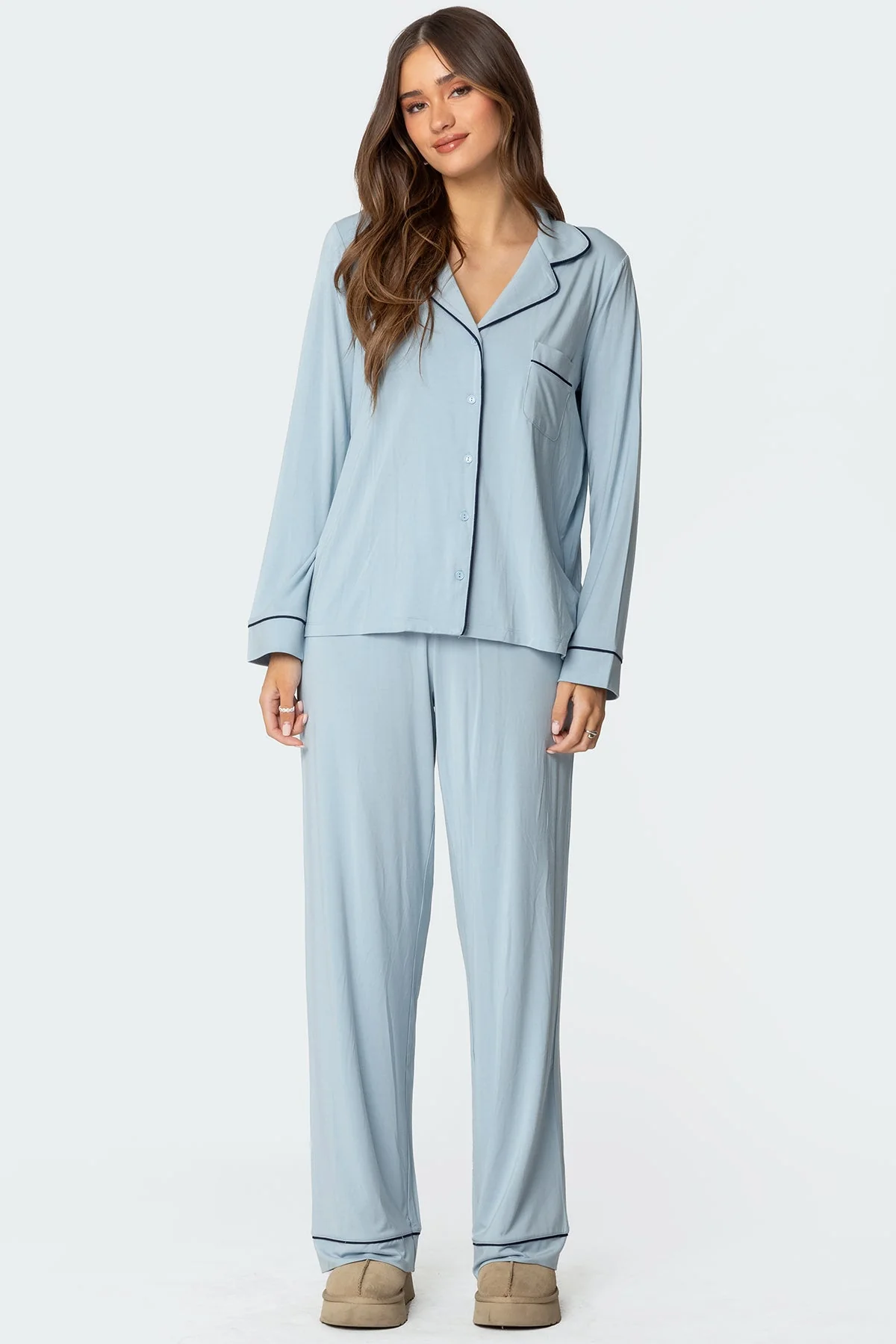 Light Blue Sleepwear Pants Straight Leg Fit