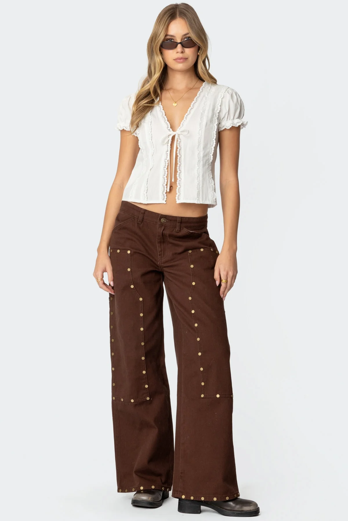 Brown Carpenter Style Straight Leg Jeans