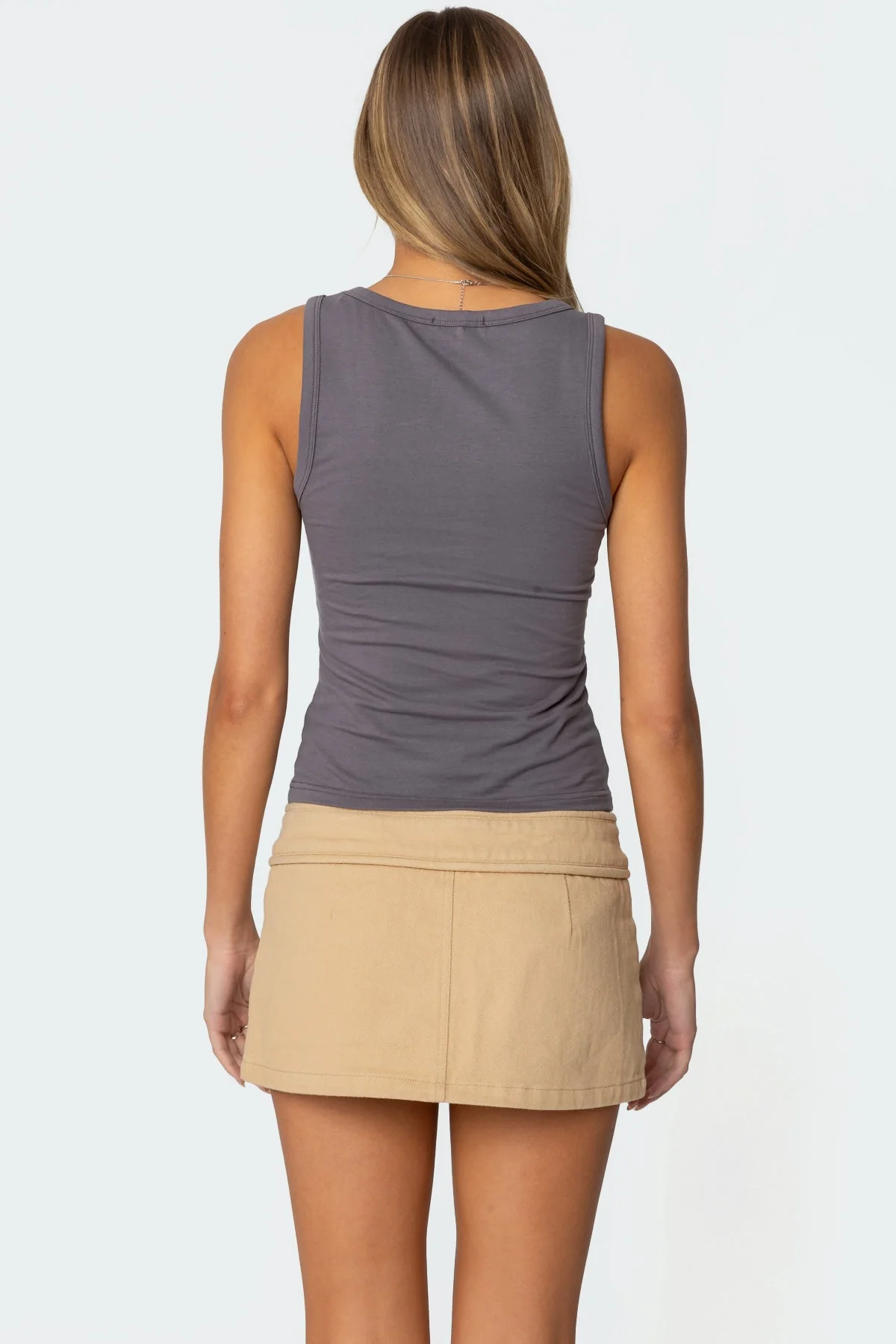 Scoop Neckline Embroidered Graphic Tank Top in Dark Gray
