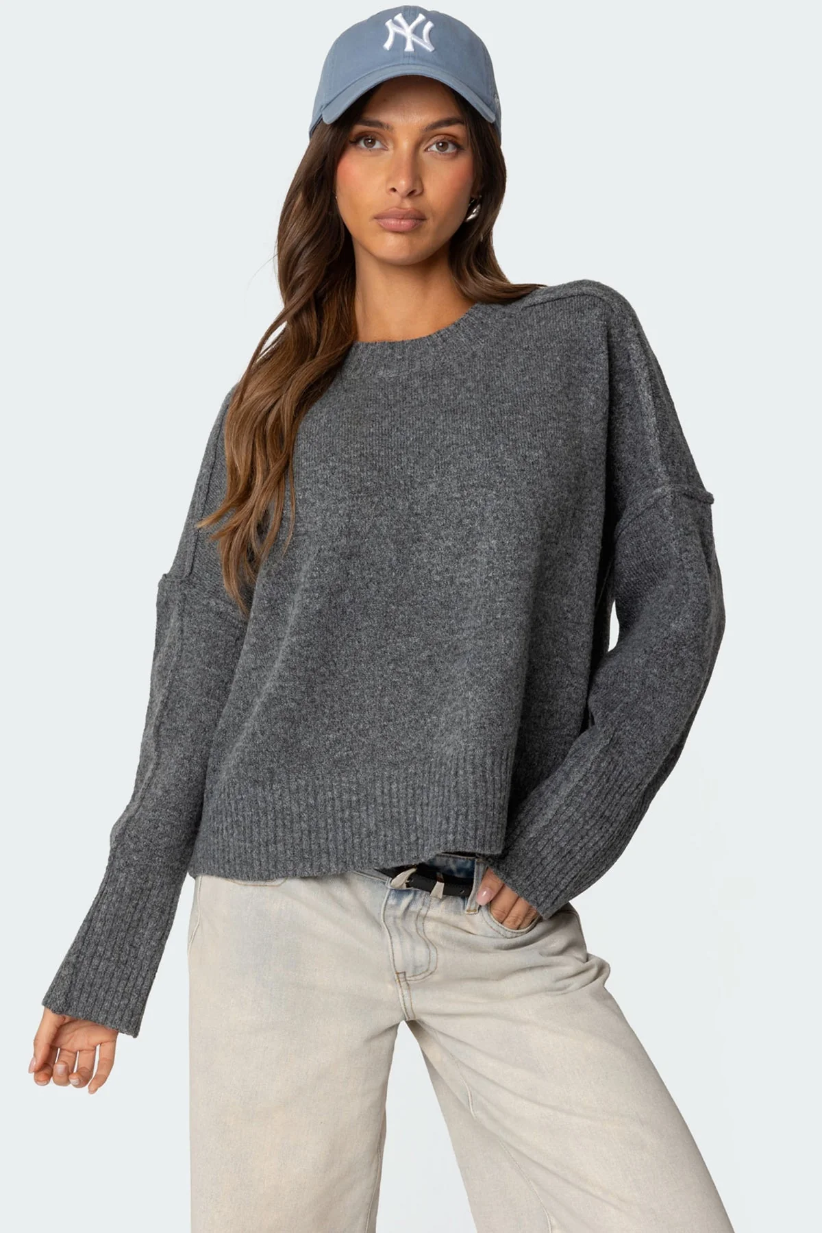 Oversized Knit Sweater Dark Gray