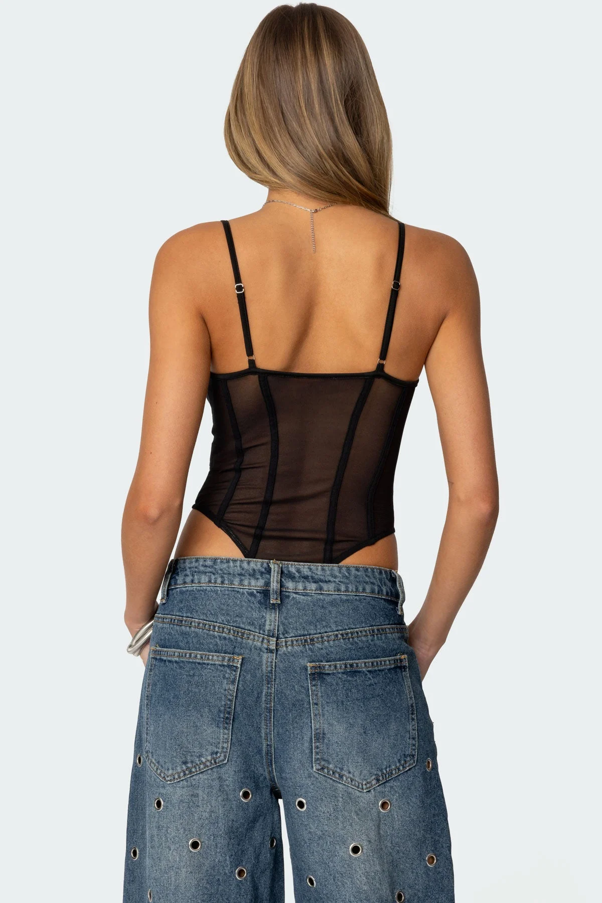 Sheer Mesh Cupped Bodysuit in Black