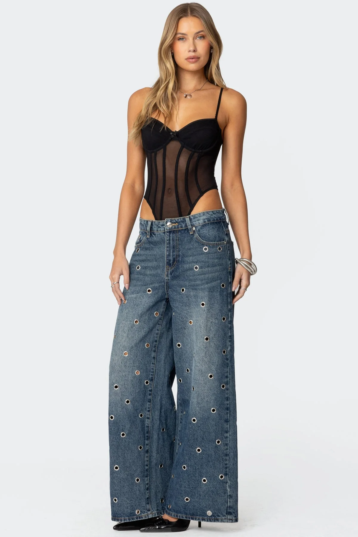 Sheer Mesh Cupped Bodysuit in Black