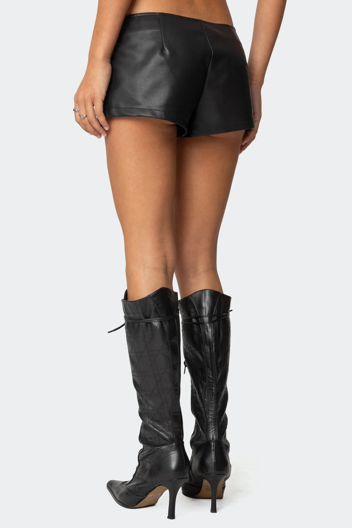 Black Studded Faux Leather Micro Shorts