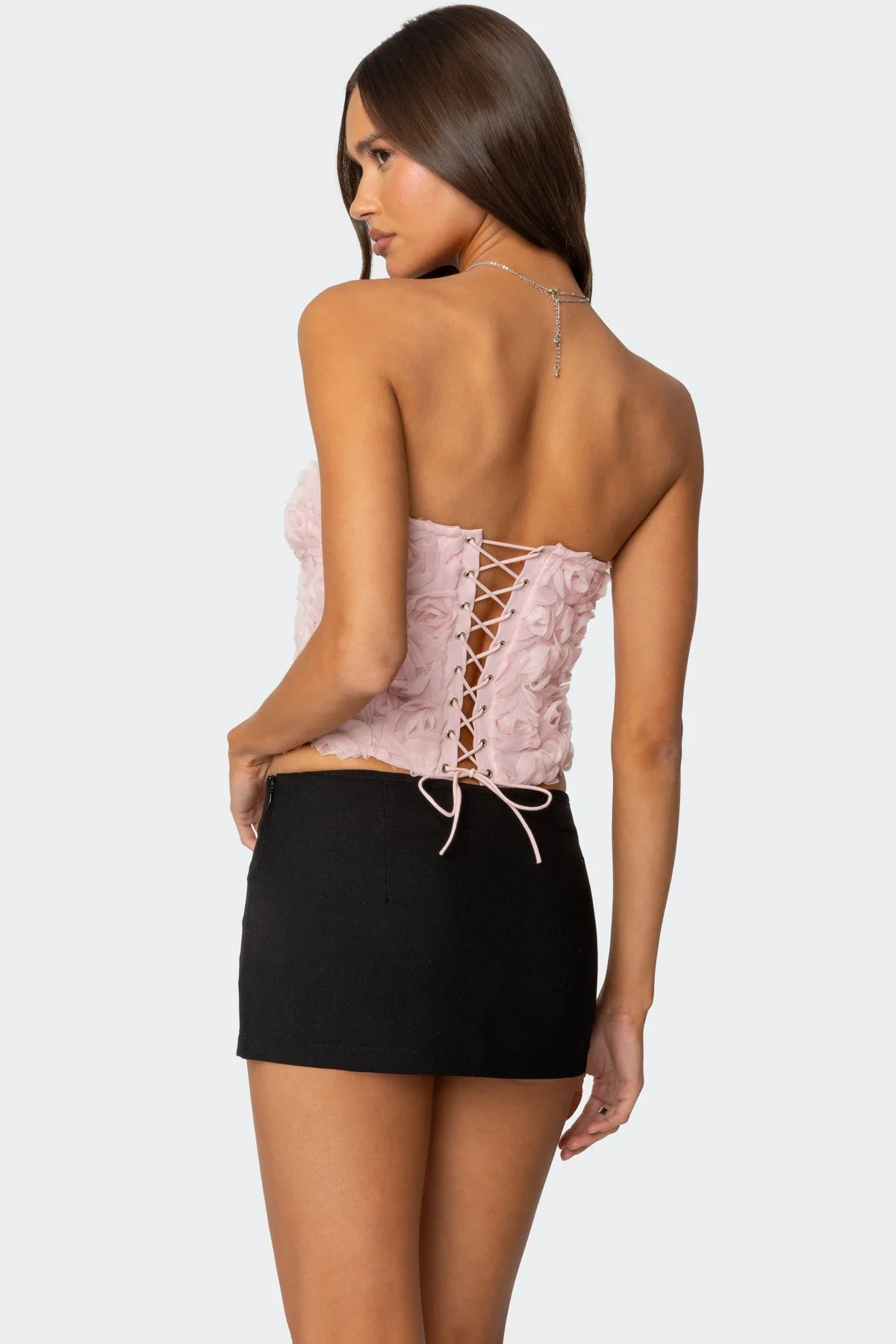 Textured Floral Corset Light Pink Womens Sexy Strapless Top