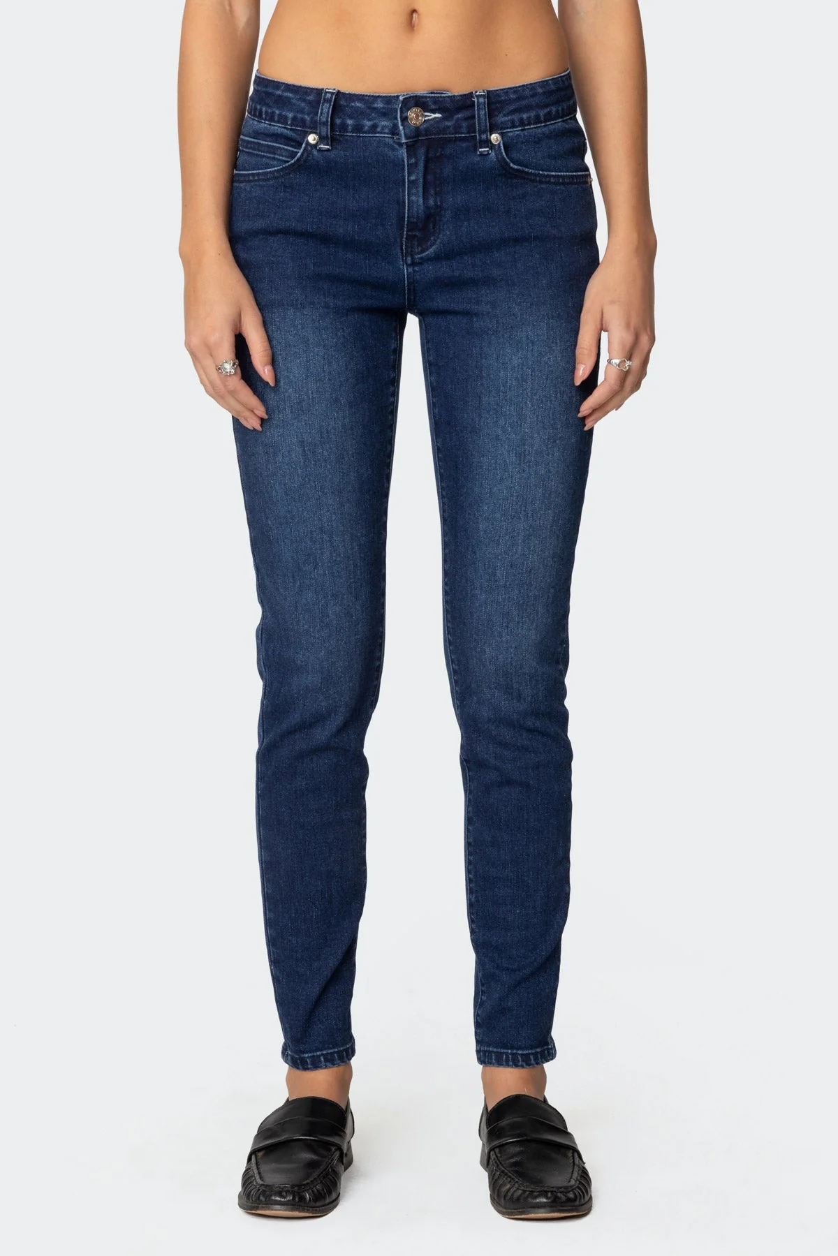 Dark Blue Skinny Jeans Women Stretch Denim