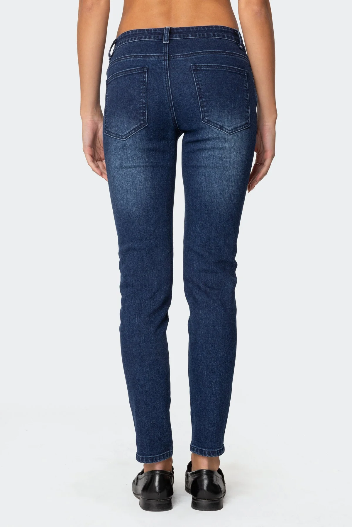 Dark Blue Skinny Jeans Women Stretch Denim