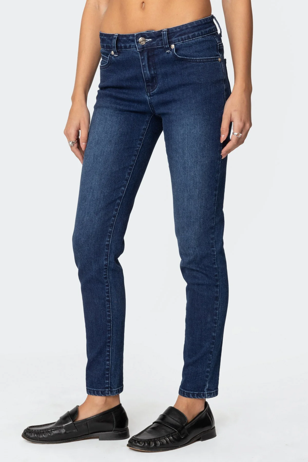 Dark Blue Skinny Jeans Women Stretch Denim