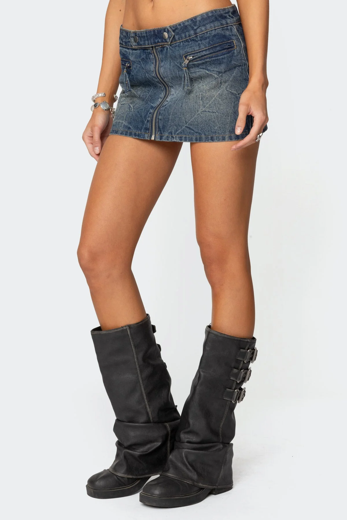 Blue Washed Denim Mini Skirt Set